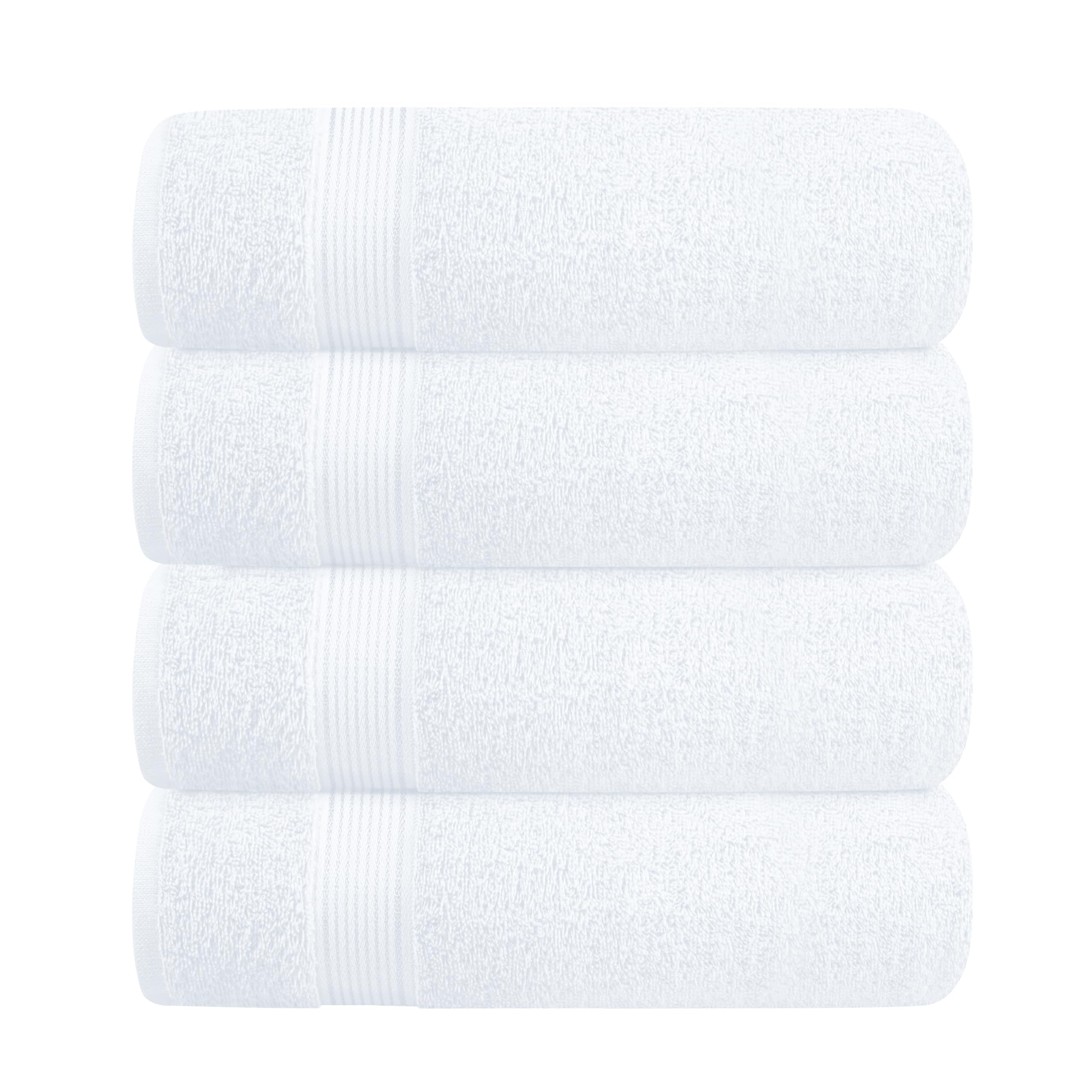 BELZZI Home Ultra Soft 4 Pack Oversized Bath Towel Set 27x54, Cotton Compact Bath Towels, Highly Absorbant Eco-Friendly Quickdry & Lightweight Towel, Ideal for Gym Travel Camp Pool - WhiteOEKO-TEX STANDARD 100
