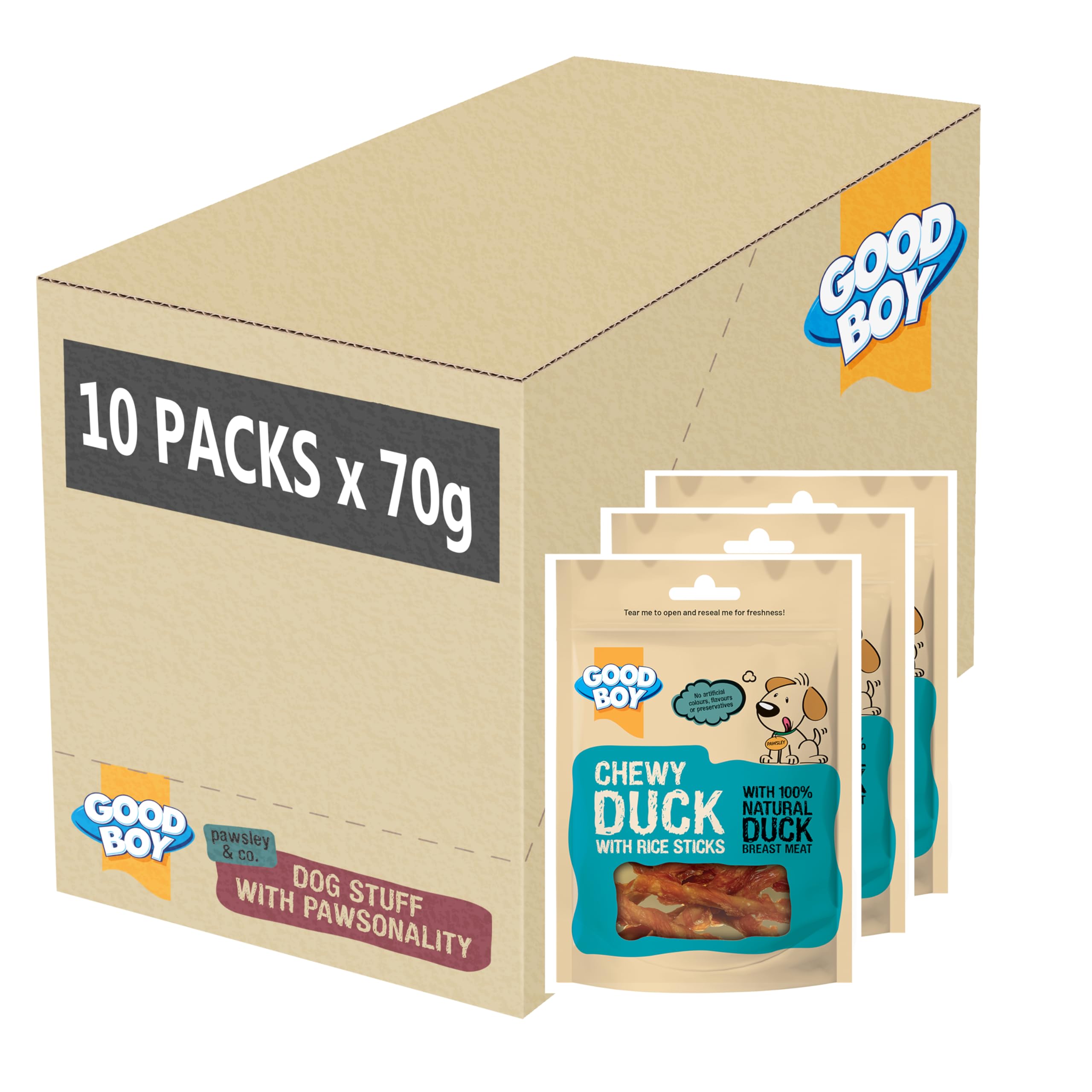 Good Boy Duck and Rice Sticks - Low Fat Natural Dog Treats - Rawhide Free Recipe - Bulk Box - 10 x 70g