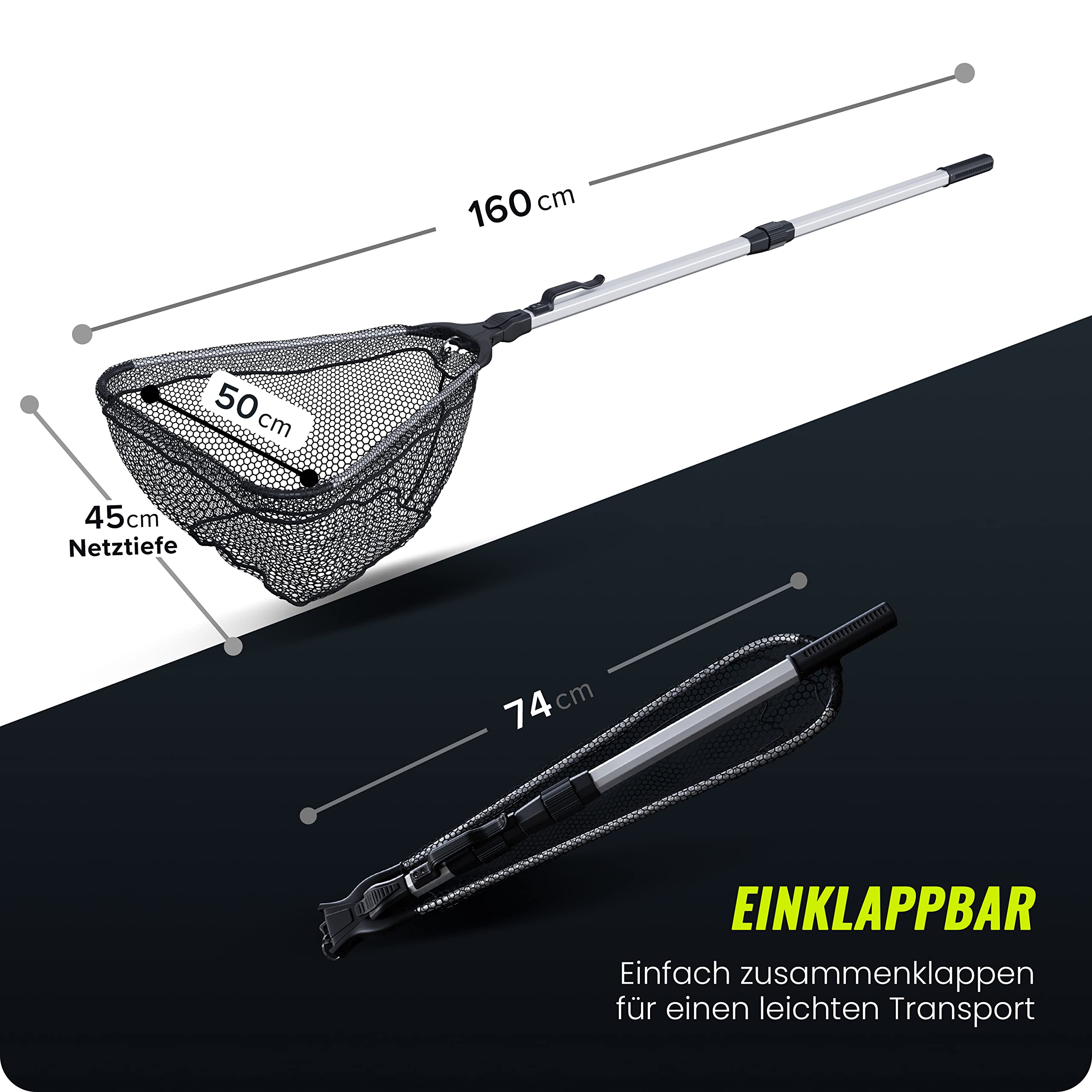Paradox Fishing Gumowany podbierak 1,6 m/2,1 m I teleskopowy podbierak wędkarski gumowany podbierak do wędkowania i podbierak gumowany - podbierak wędkarski