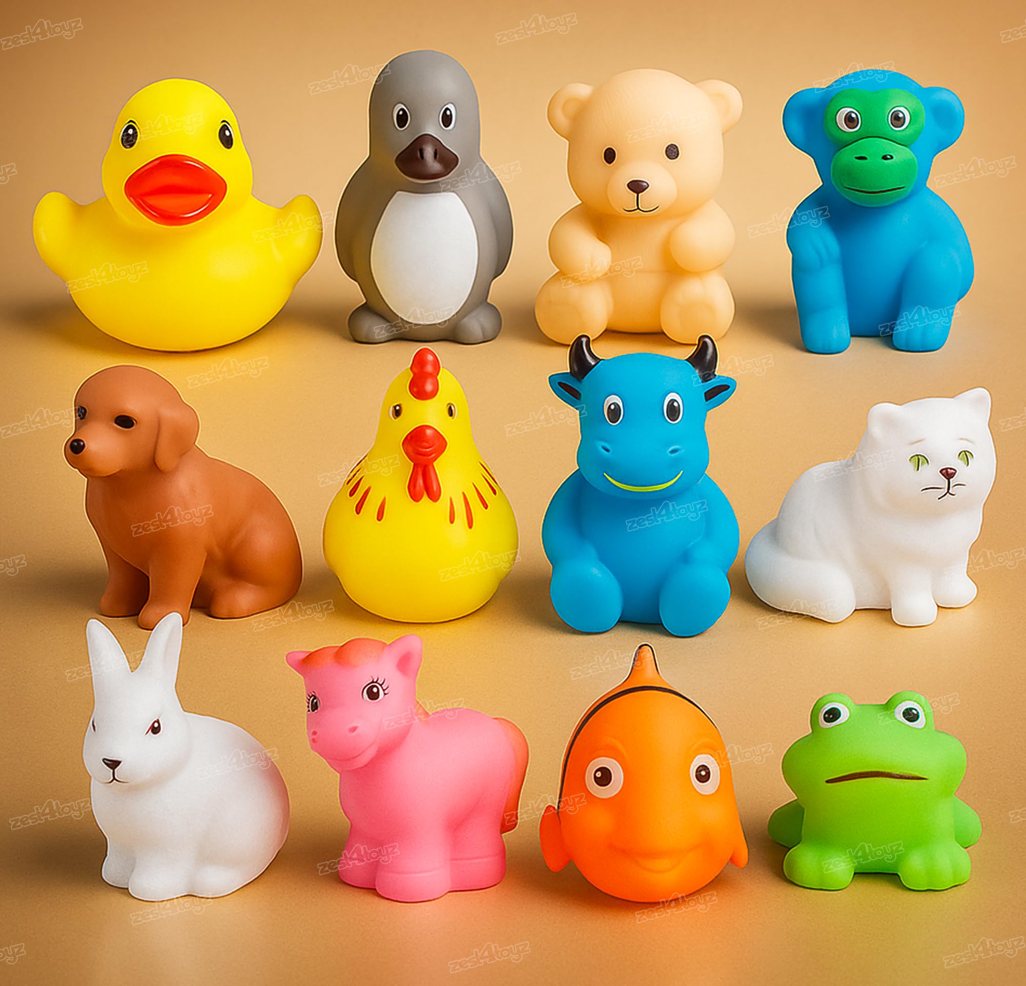 Zest 4 Toyz Floating Baby Toys Chu Chu Sound Toy for Kids Bath Non Toxic Rubber Squeez Sound Bathing Toy for Toddlers (Set of 12 Animals- Multicolor)-image-20