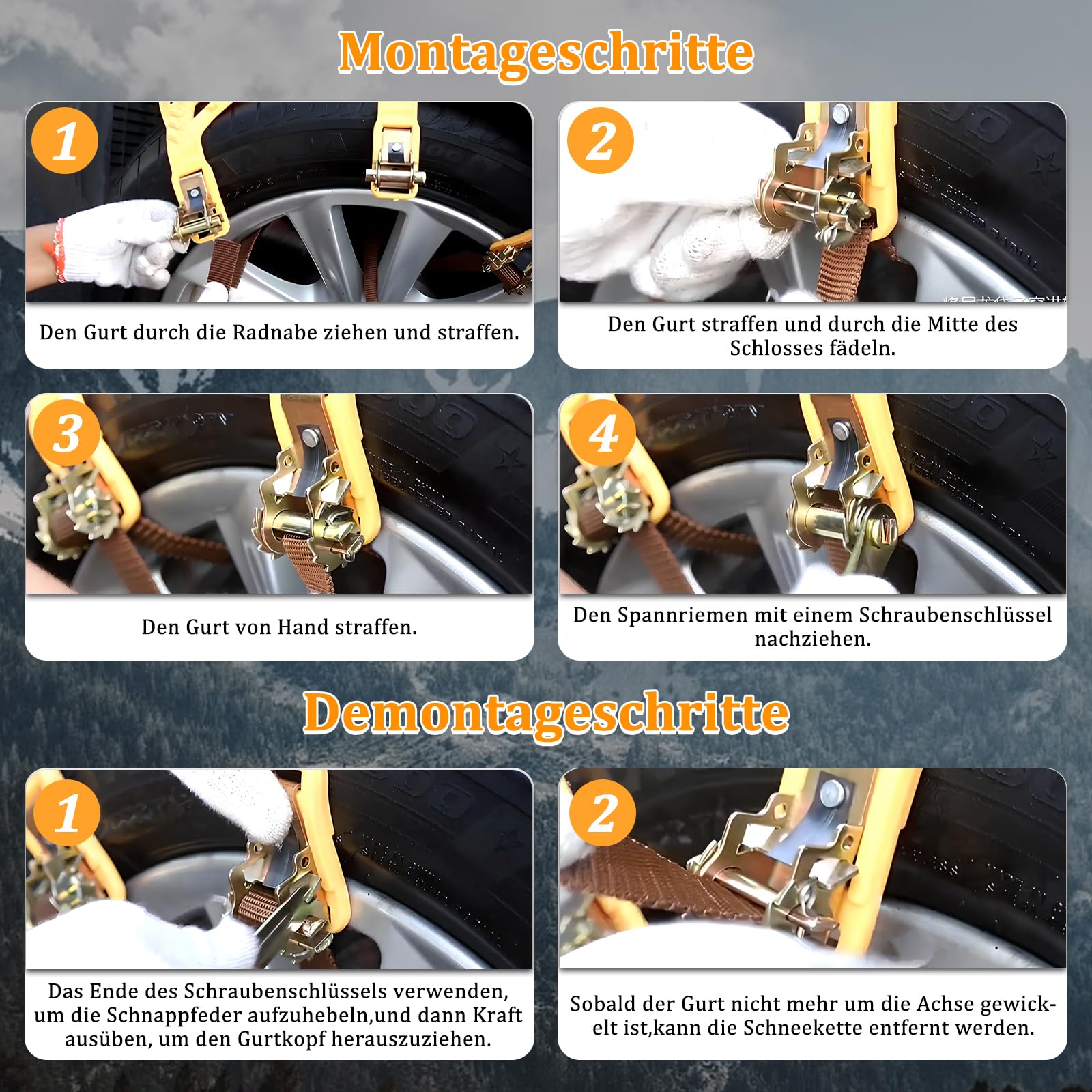 Topsky Schneeketten Auto Universal 6 Stück, Rutschfeste Notfall-Traktionsketten für Reifenbreite 165–275 mm geeignet für Pkw, SUV, MPV und Transporter, Schnellmontage in 2 Minuten