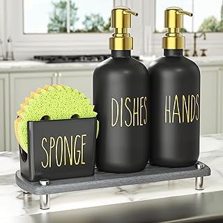Cisily Kitchen Soap Dispenser Set Comes with Ceramics Sponge Holder, Gol...