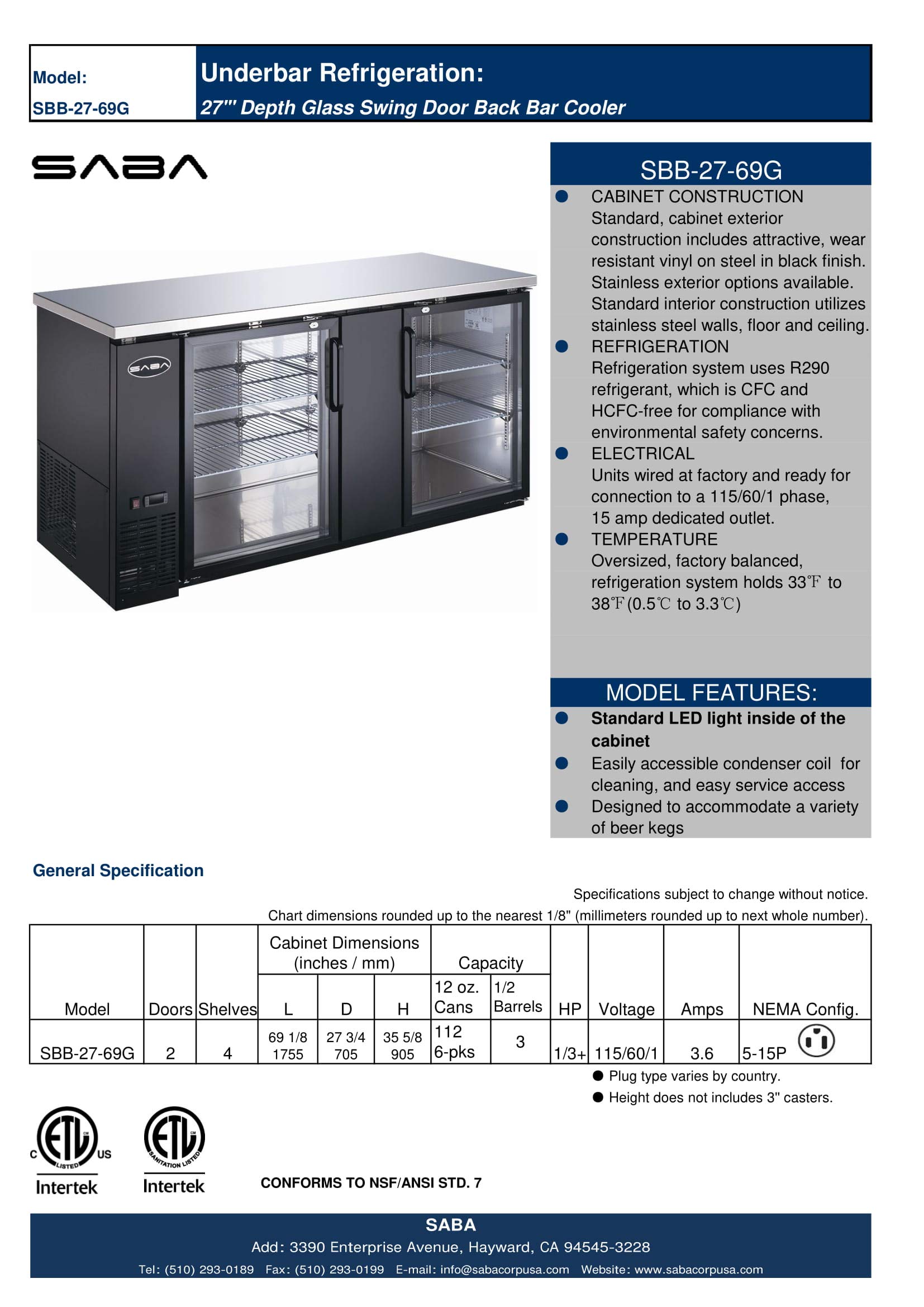 SABA 69" Two Glass Door Back Bar Cooler on Fridge.com - View 6
