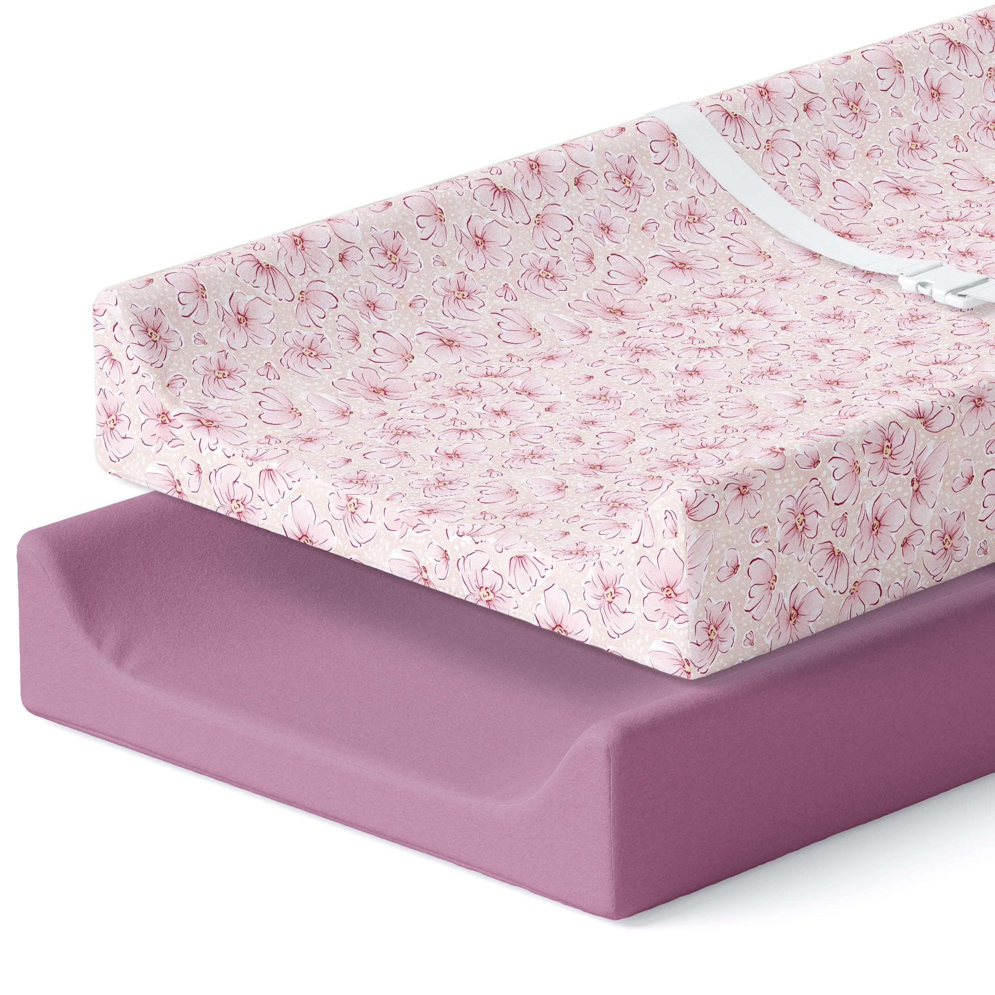 Pobibaby – 2 Pack Premium Changing Pad Covers for Girls, Ultra-Soft Breathable Cotton Diaper Changing Table Covers – Floral Nursery Changing Pad