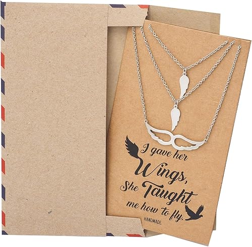 Miniatura 4 de quan jewelry Collar de ala de ángel, juego de 3 collares con dije, regalos para madre, hija, hermana con tarjeta de cita inspiradora, hecho a mano,