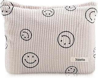 Cosmetic Bags for Women, Aesthetic Smile Face Makeup Pouch Bag, Cute Makeup Pouch with Zipper for Women Toiletry Travel Girls Pencil Case Bags (Beige)