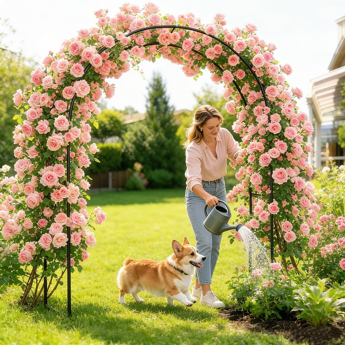 Arco de jardín resistente a la intemperie de 47, 55, 82, 86, 91, 94, 113, 118, 118, 118 pulgadas, enrejado al aire libre para plantas trepadoras, soporte de fondo de arco para eventos nupciales (negro