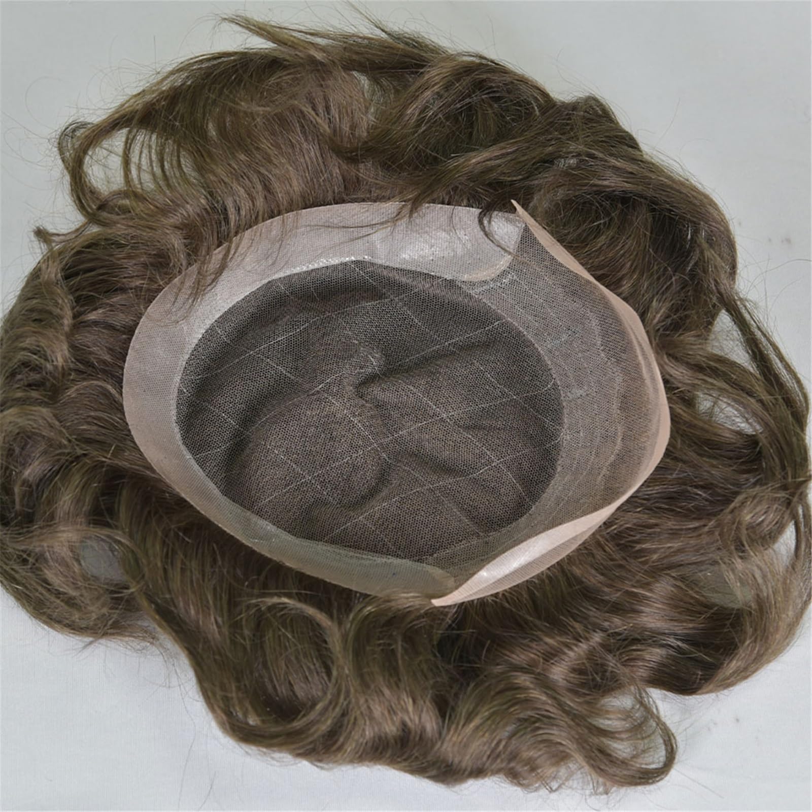 Tupé de pelo para hombres Sistema de peluca peluquín cabello humano for hombres con encaje francés y rayita PU pieza repuesto 7x9 pulgadas Sistema de cabello para hombres(4#)