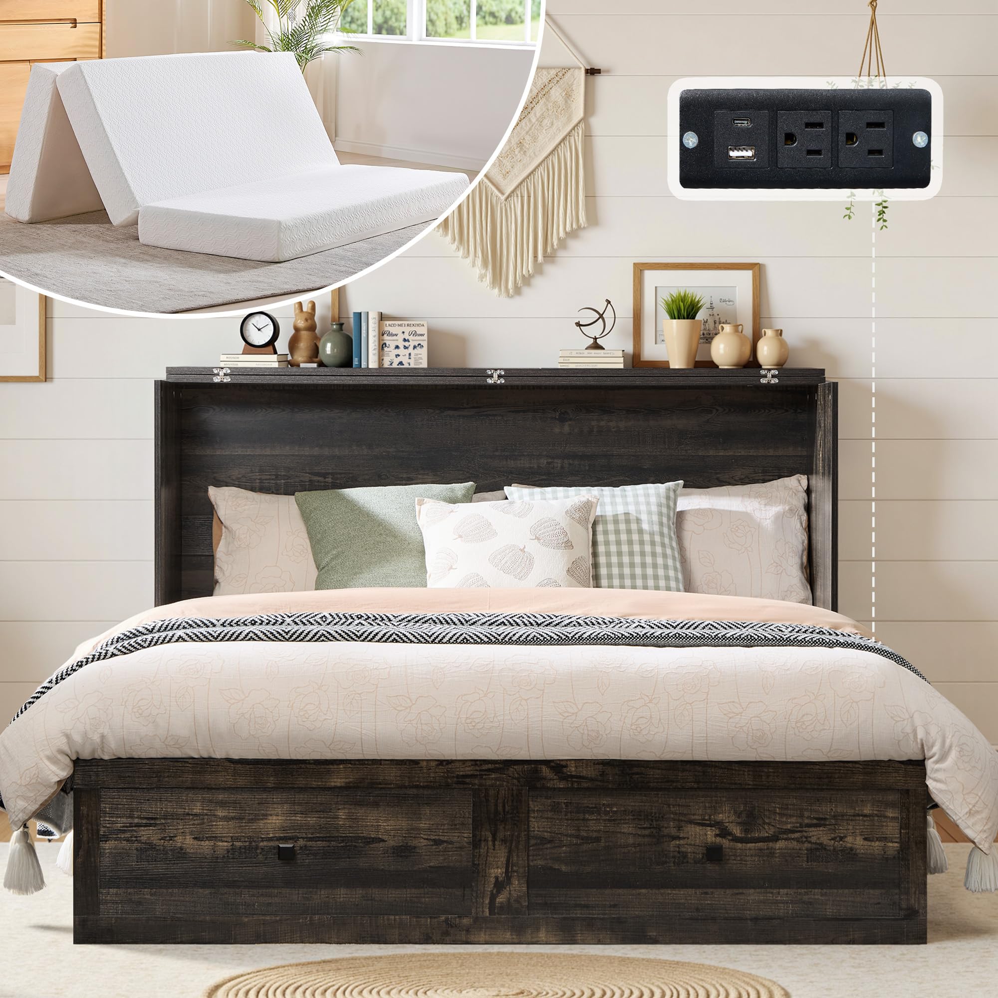 LUXOAK Queen Murphy Bed Black Oak