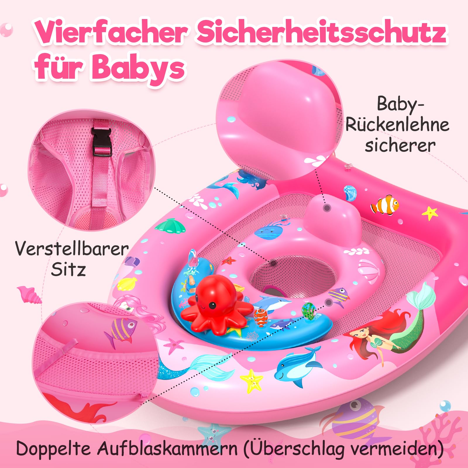 Sunrad Schwimmring Baby mit UPF50+ Sonnendach,Baby Schwimmring ab 6-36 Monate Schwimmhilfe Kinder mit Verstellbarer Sicherheitssitz & Spielzeug,Schwimmreifen Kleinkind Pool Schwimmring