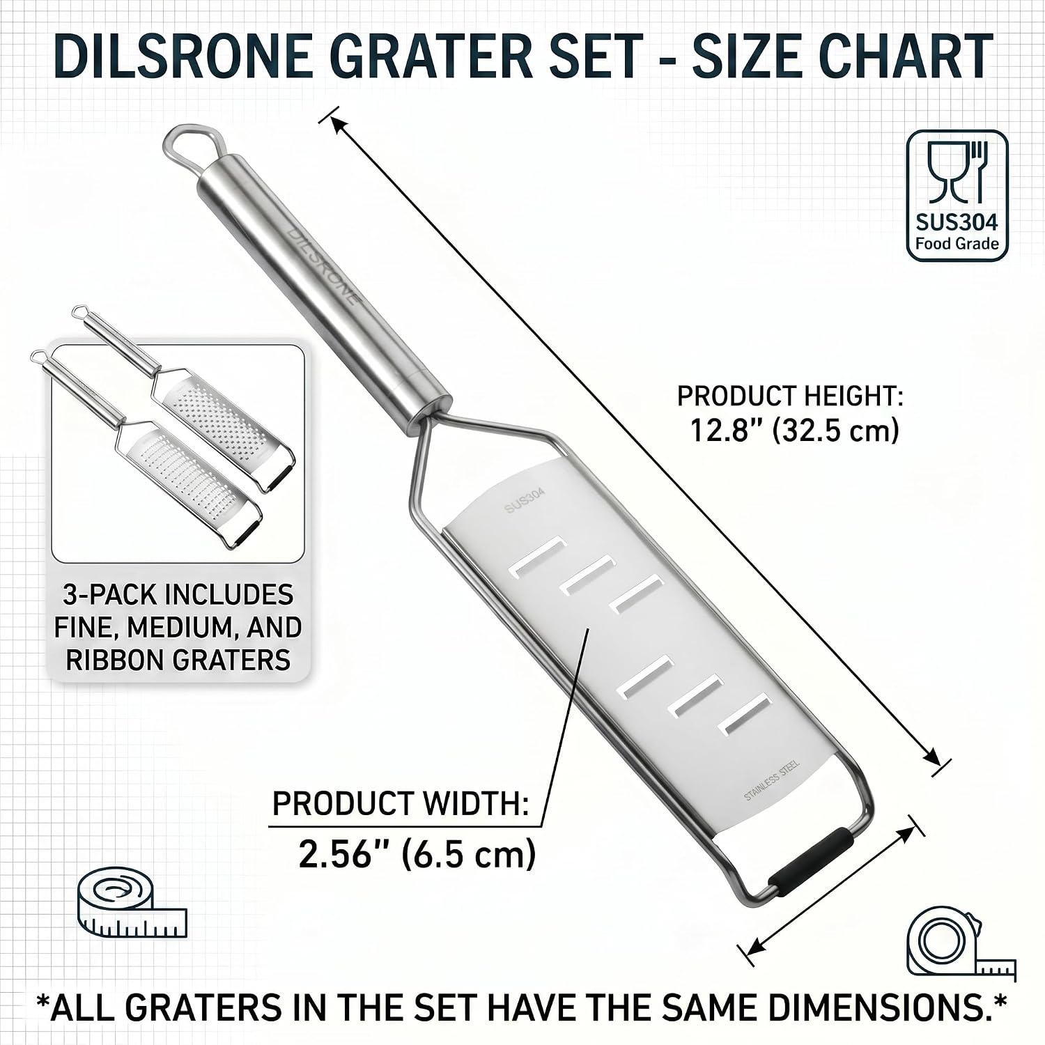 304 Stainless Steel Manual Grater Zester, Multi-Purpose Shredder for Cheese, Ginger, Garlic, Nutmeg, Chocolate, Fruits & Vegetables, Dishwasher Safe (Slice Grater)