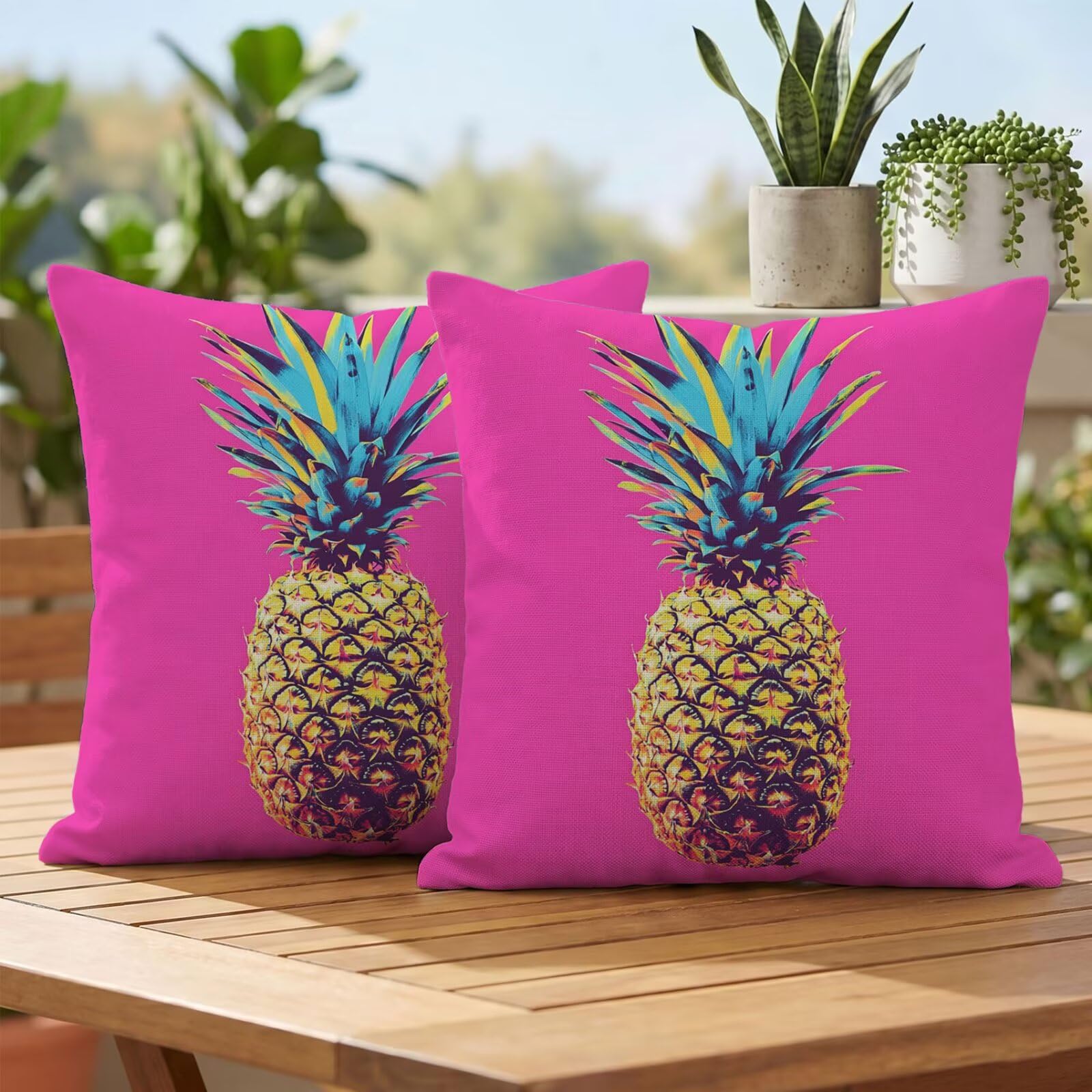 Housses coussin 40x40 cm rose coussin exterieur impermeable lin taie d'oreiller lot de 2