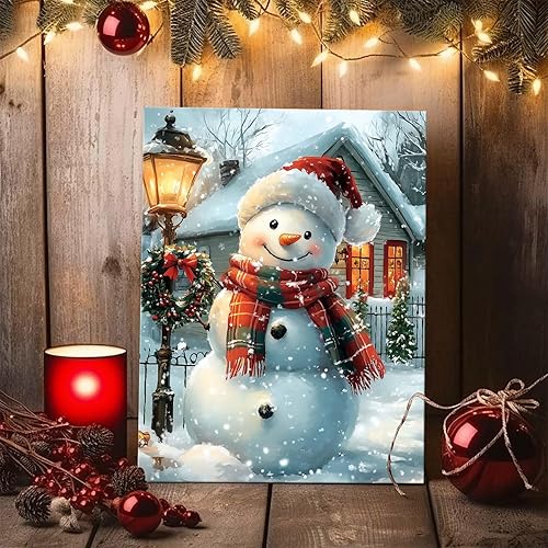 Miniatura 2 de B.B.F MAKE Lienzo de Navidad enmarcado para decoración de sala de estar, pintura al óleo clásica, lindo muñeco de nieve, lienzo impreso, decoración