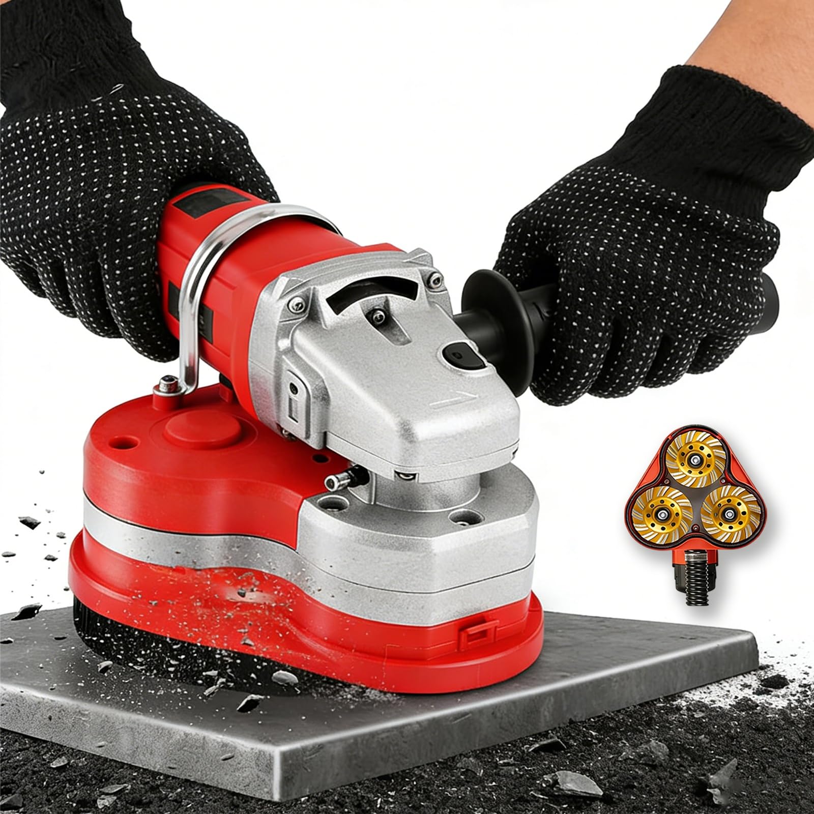 Pulidora de diamante eléctrica de 3800 W con ruedas de diamante para hormigón y granito, 6 velocidades, para granito, mármol, hormigón y piedra. Equipada con 4 bandejas de arena.(Standard package)