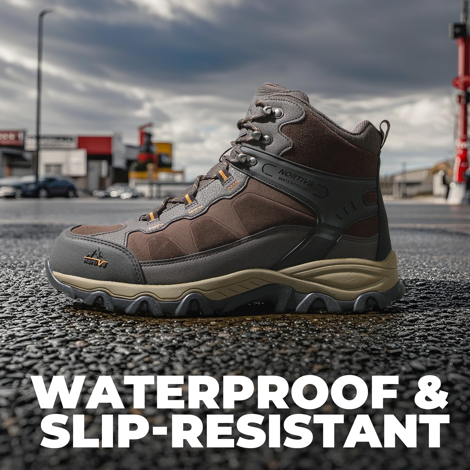 NORTIV 8 Waterproof Steel Toe Boots for Men Slip Resistant Safety Industrial Boots