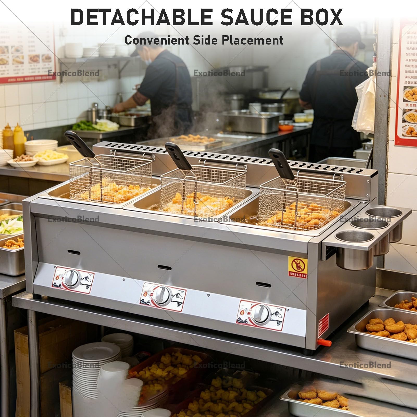 Friggitrice a Gas di Grande capacità in Acciaio Inox - Potenza Regolabile. per Patatine Fritte, Ciambelle e Pesce - Facile da Pulire, qualità Professionale - Include Cestelli