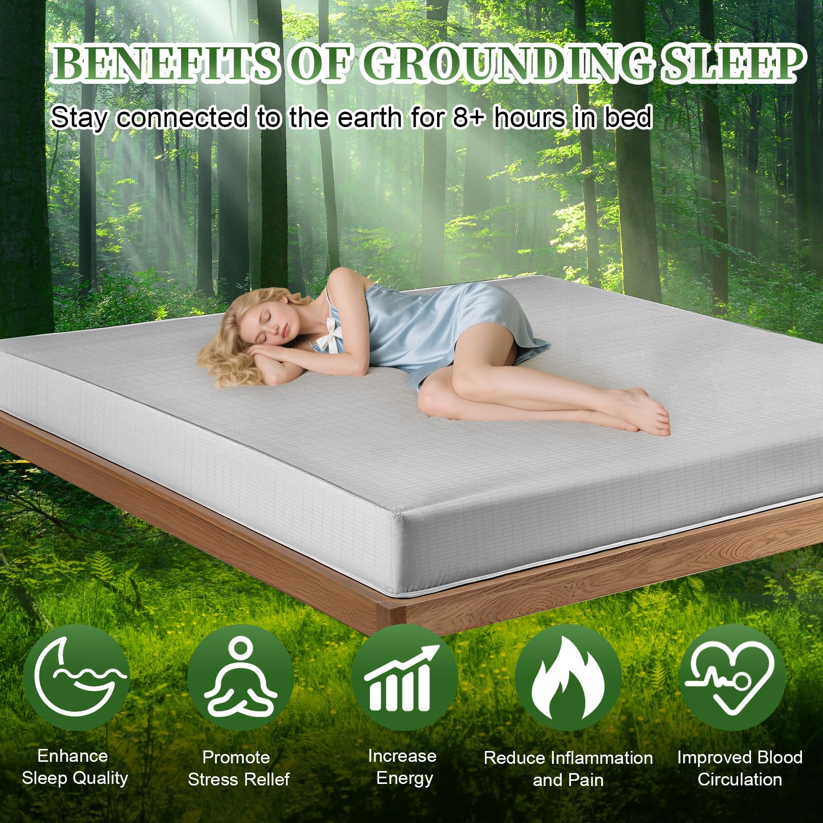 Lenzuolo di messa a terra conduttivo, Grounding Bed Sheet, Tappetino da terra secondo la norma UE, con 10% fibra d'argento e 90% cotone biologico, per Sonno Migliore Recupero Energetico (180x200cm)