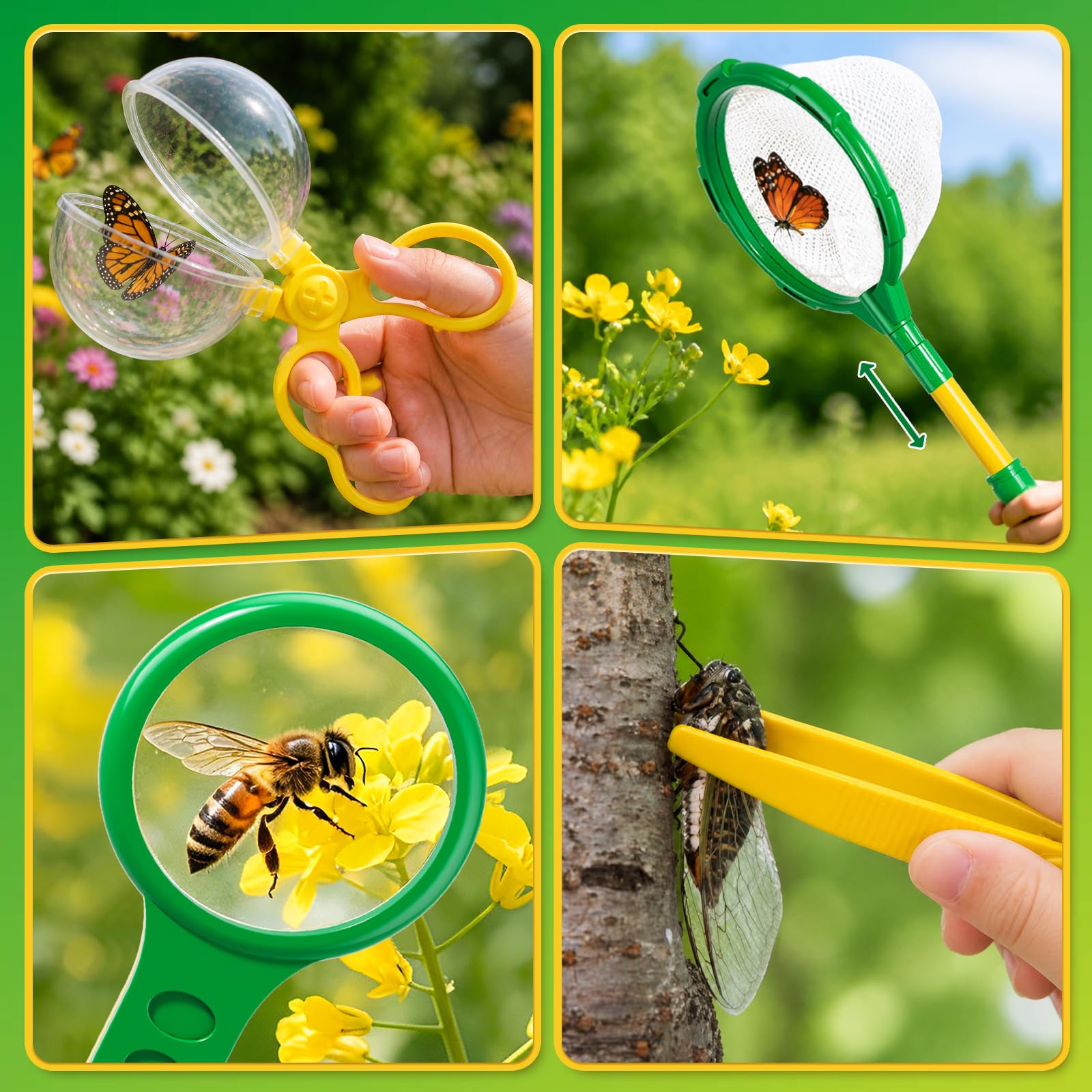 Insektenfänger für Kinder – 10-teiliges Outdoor-Entdecker-Set, Spielzeug mit Schmetterlingsnetz und Käferhaus, pädagogisches Abenteuer, Kinderspielzeug für Kinder im Alter von 3, 4, 5, 6, 7, 8 Jahren