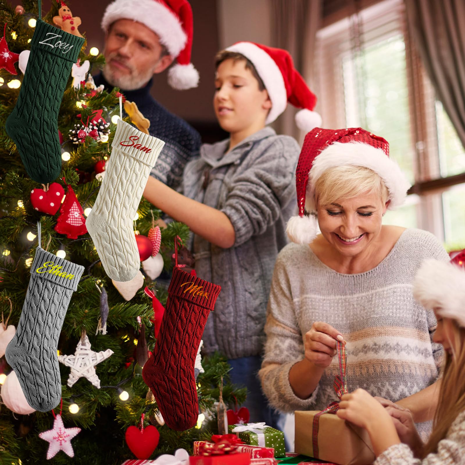 HOBULL Personalisierter Weihnachtsstrumpf 46cm - Gestrickter Nikolausstrumpf Mit Namen