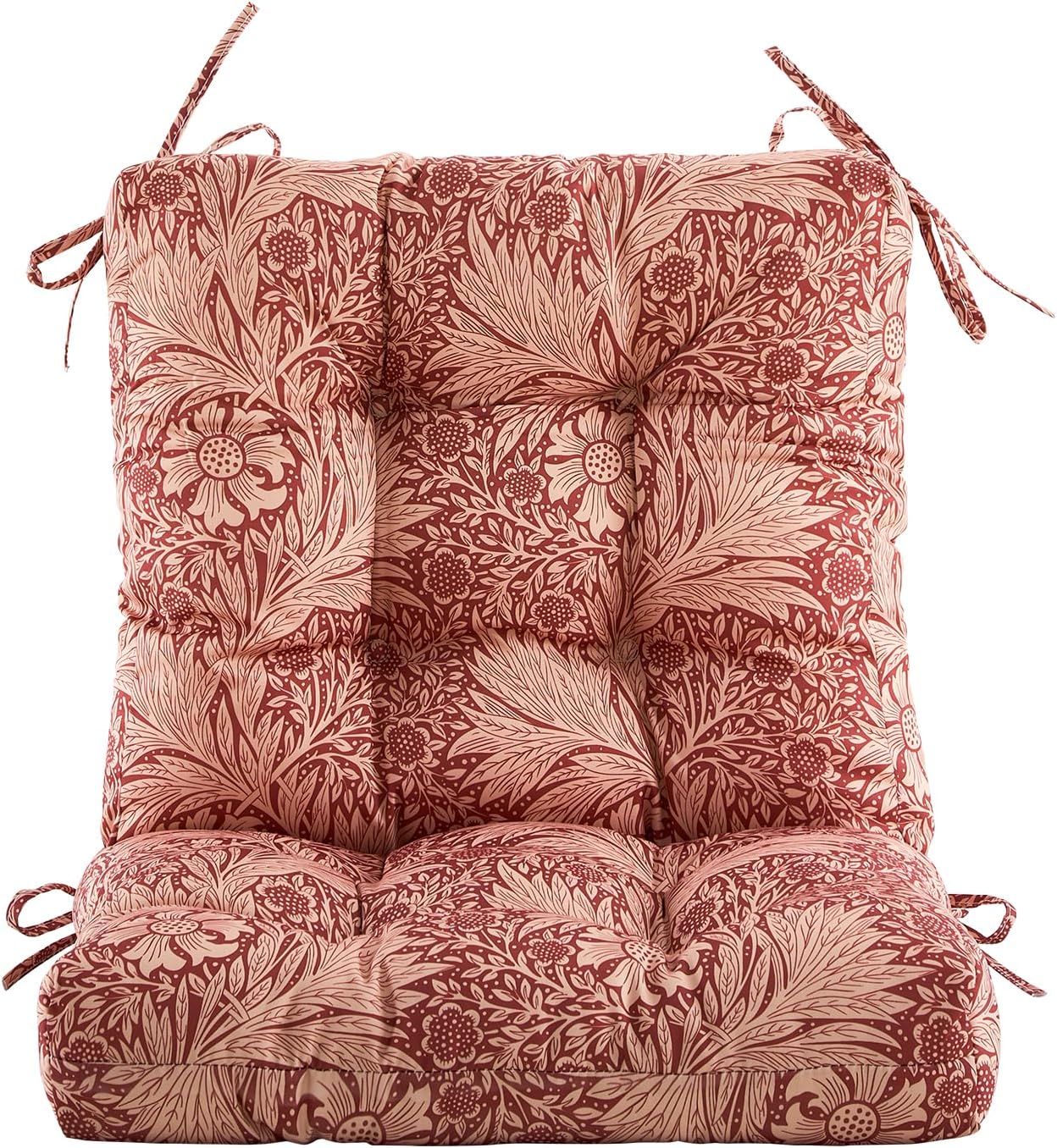 ARTPLAN Patio Chair Cushions Combined Seat and Back,Tufted Outdoor Swivel Chair Cushion with Tie,40"x20"x4"，1 Piece,Floral,Date Red