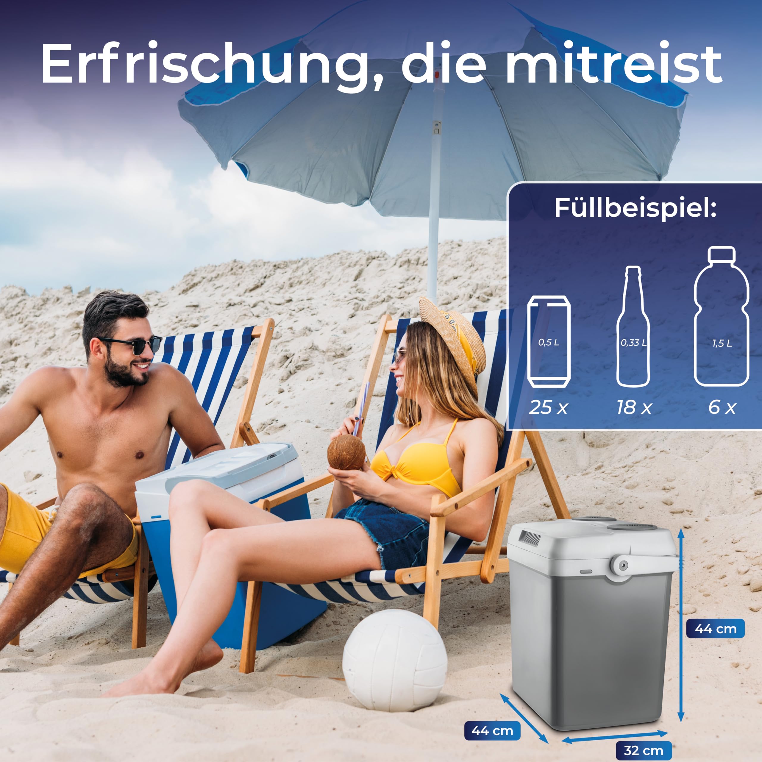 KLAMER elektrische Kühlbox 25 Liter 230V & 12V Auto-Kühlbox Camping grau