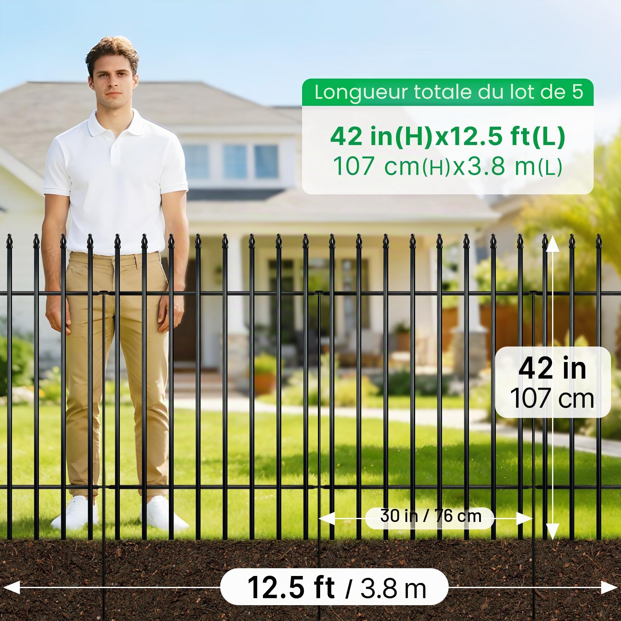 Thealyn Clôture de jardin décorative en métal - 106 x 76 cm - 5 panneaux