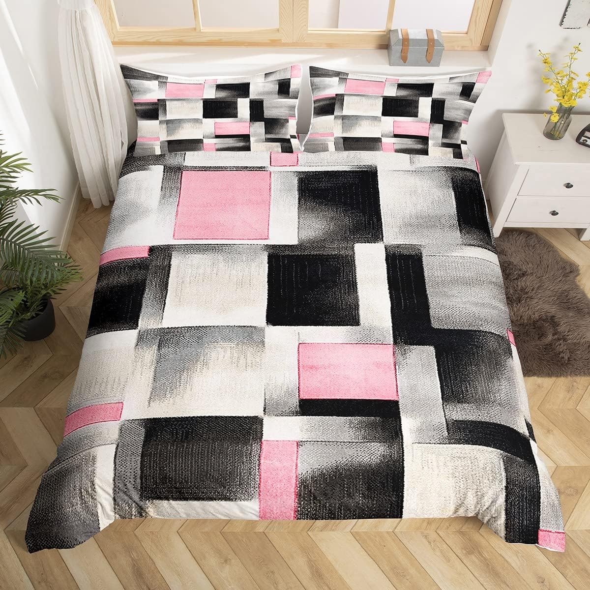 Feelyou Geometry Duvet Cover Plaid Geometric Bedding Set