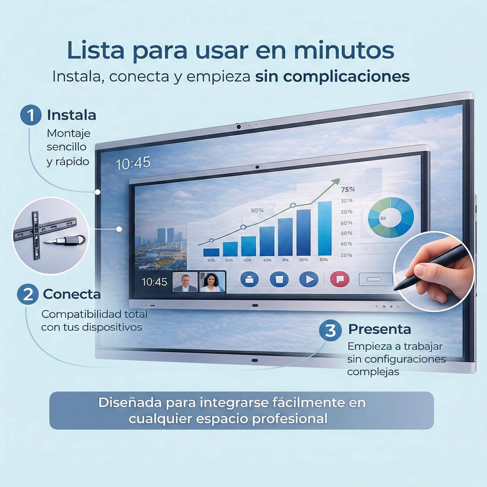 ADOC Pantalla Interactiva 86” E860 Pro 4K UHD | Multitáctil | Android 11 | cámara Frontal | WiFi 6 | Bluetooth 5.0 | Altavoces Integrado | USB-C 65W | HDMI | Panel Profesional Empresas y Eventos