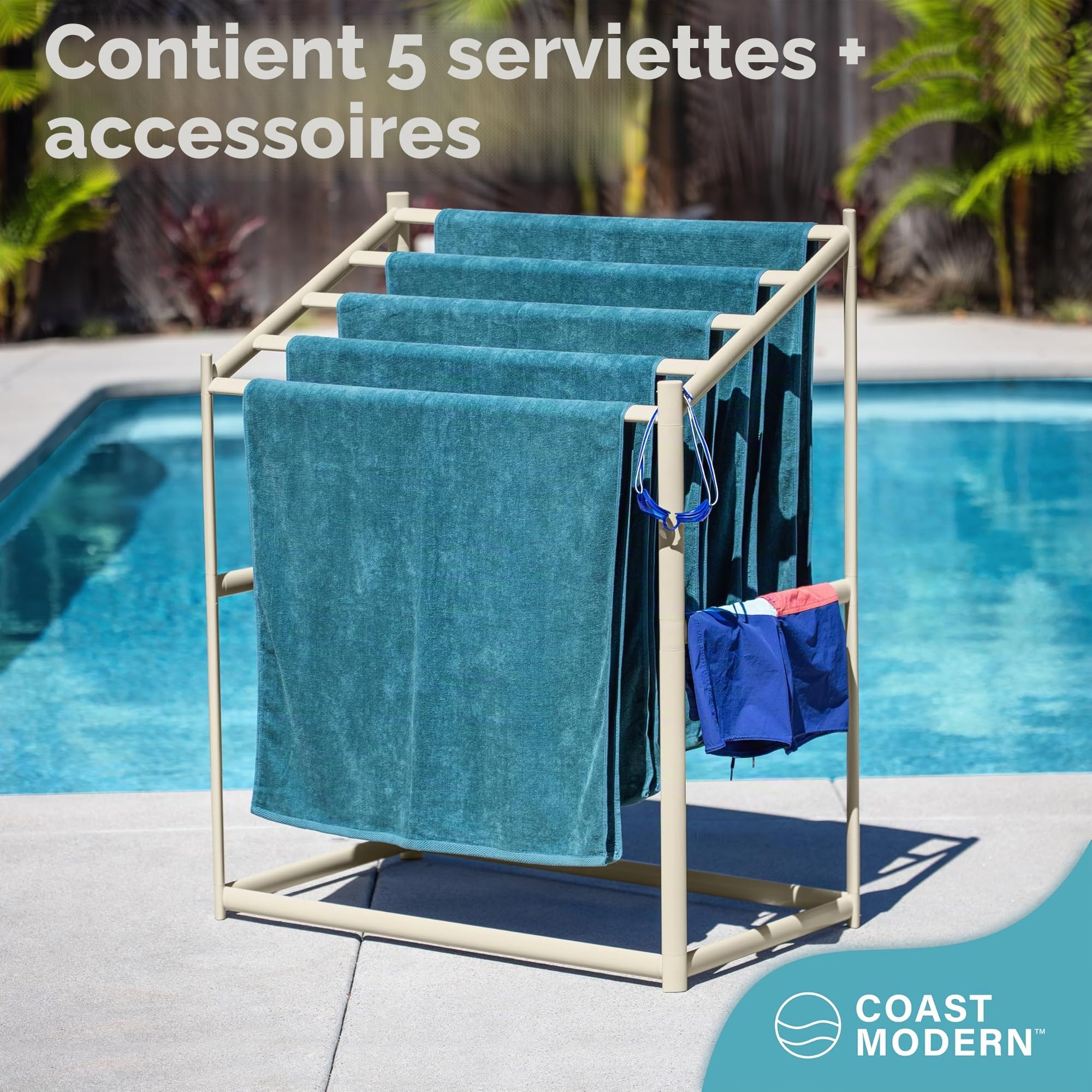 Coast Porte-Serviettes de Piscine Moderne – 5 Serviettes de Plage en PVC pour l'extérieur et l'intérieur – Sable
