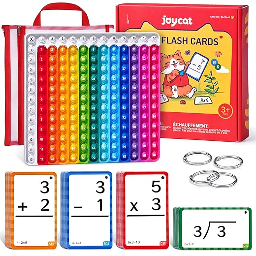 JoyCat Math Flash Cards + Pop Fidget Chart,Math Games for Kids Ages 4-8, Addition, Subtraction, Division, Multiplication Flash Cards-Math Manipulatives Kindergarten, 1st, 2nd, 3rd, 4th, 5th, 6th Grade