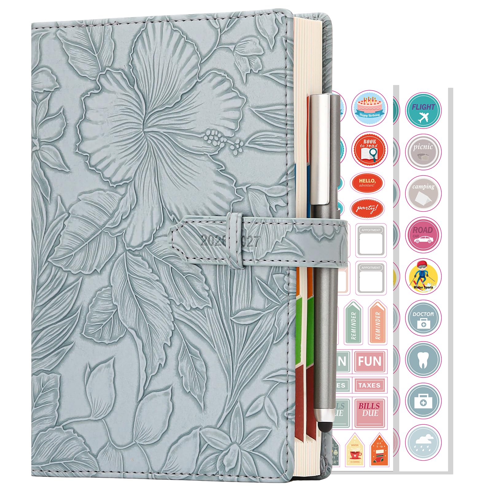 Academic Diary 2026-2027,A5 Page a day Diary 2026-2027, Day Per Page Planner Aug 2026 - Aug 2027,Hardcover Daily Planner with Monthly View, Pen,Colorful Tabs, Inner Pocket,Stickers (Blue)