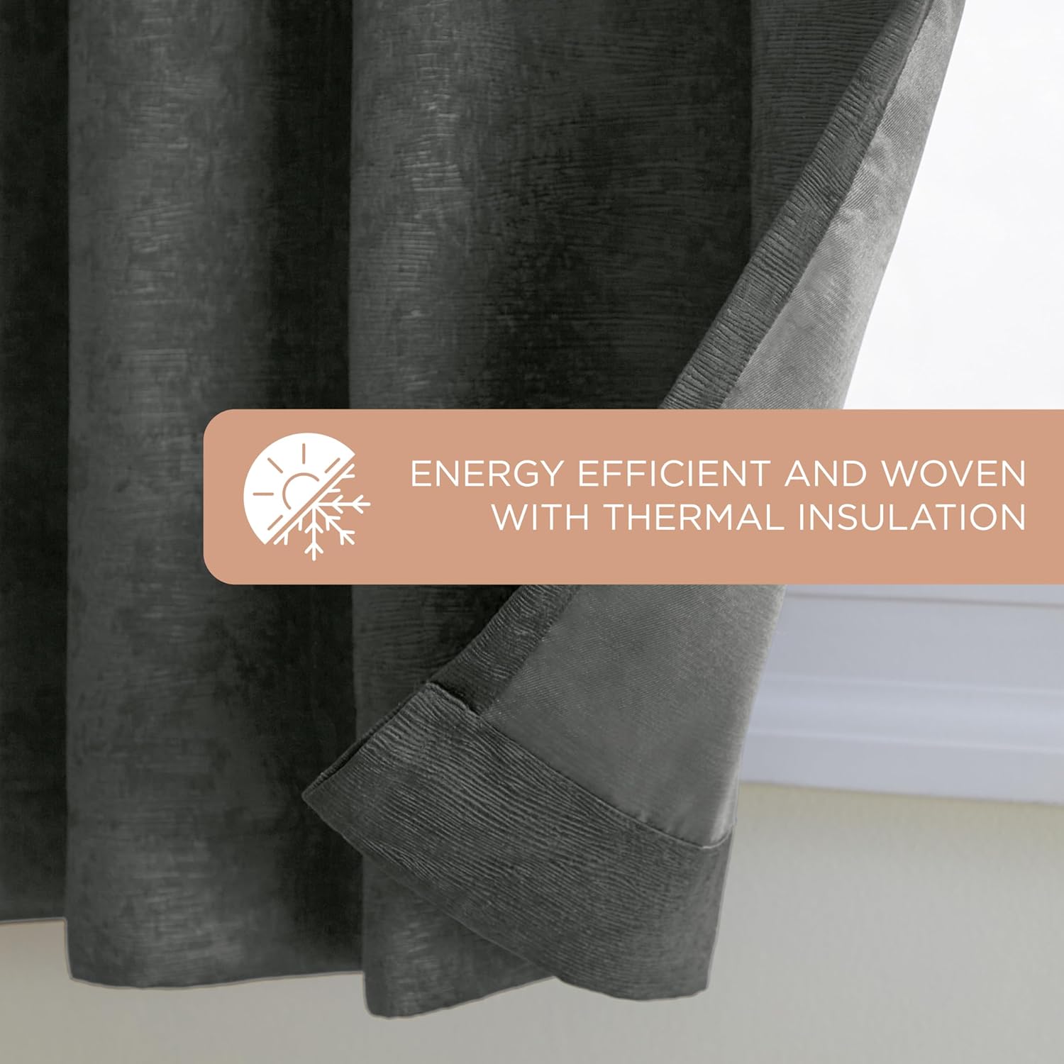 Charcoal Polyester Room-Darkening Grommet Window Panel Pair
