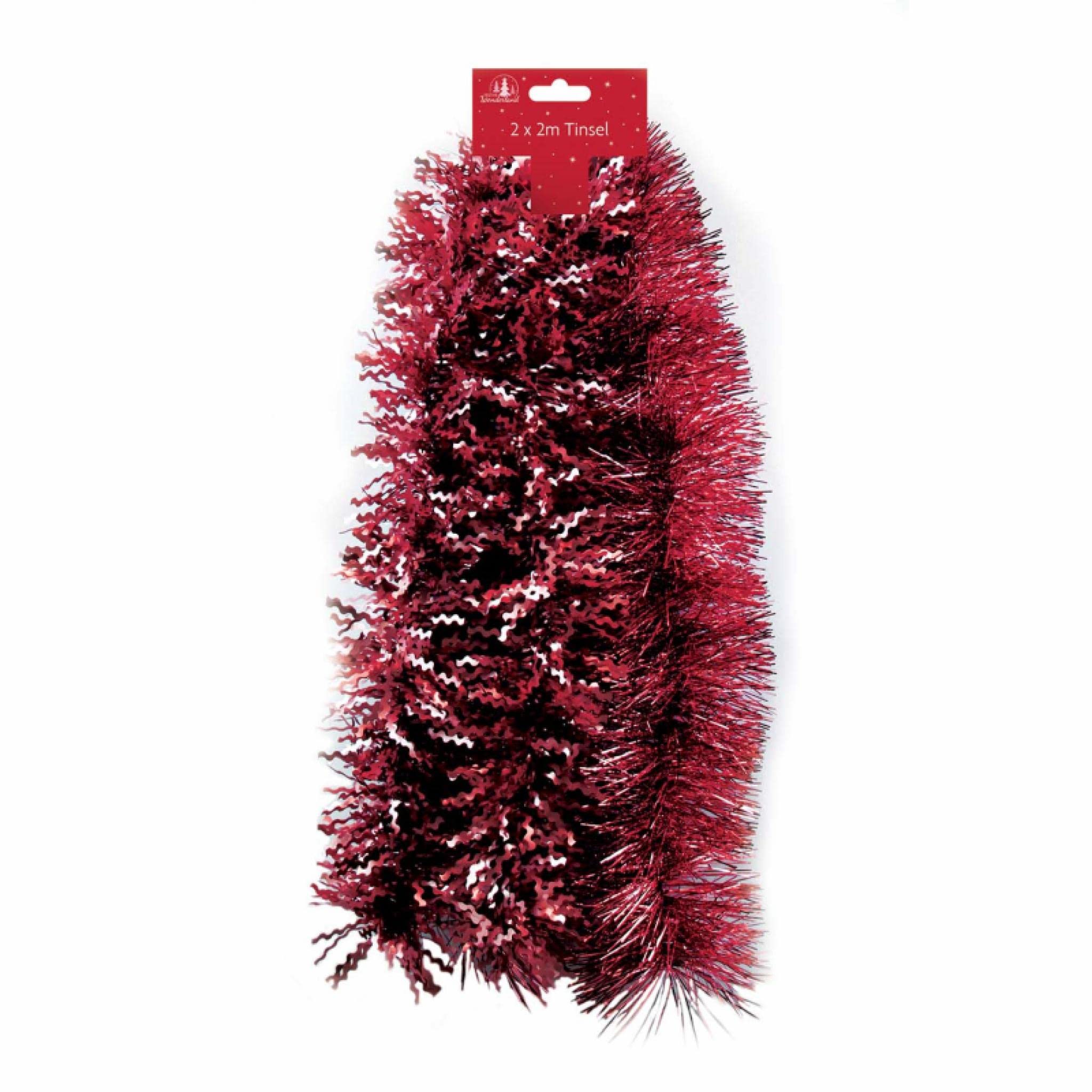 Tallon 7162 Festive Wonderland Xmas Christmas Shiny Fine Cut & Matt Zig Zag Tinsel 12M - Berry Red