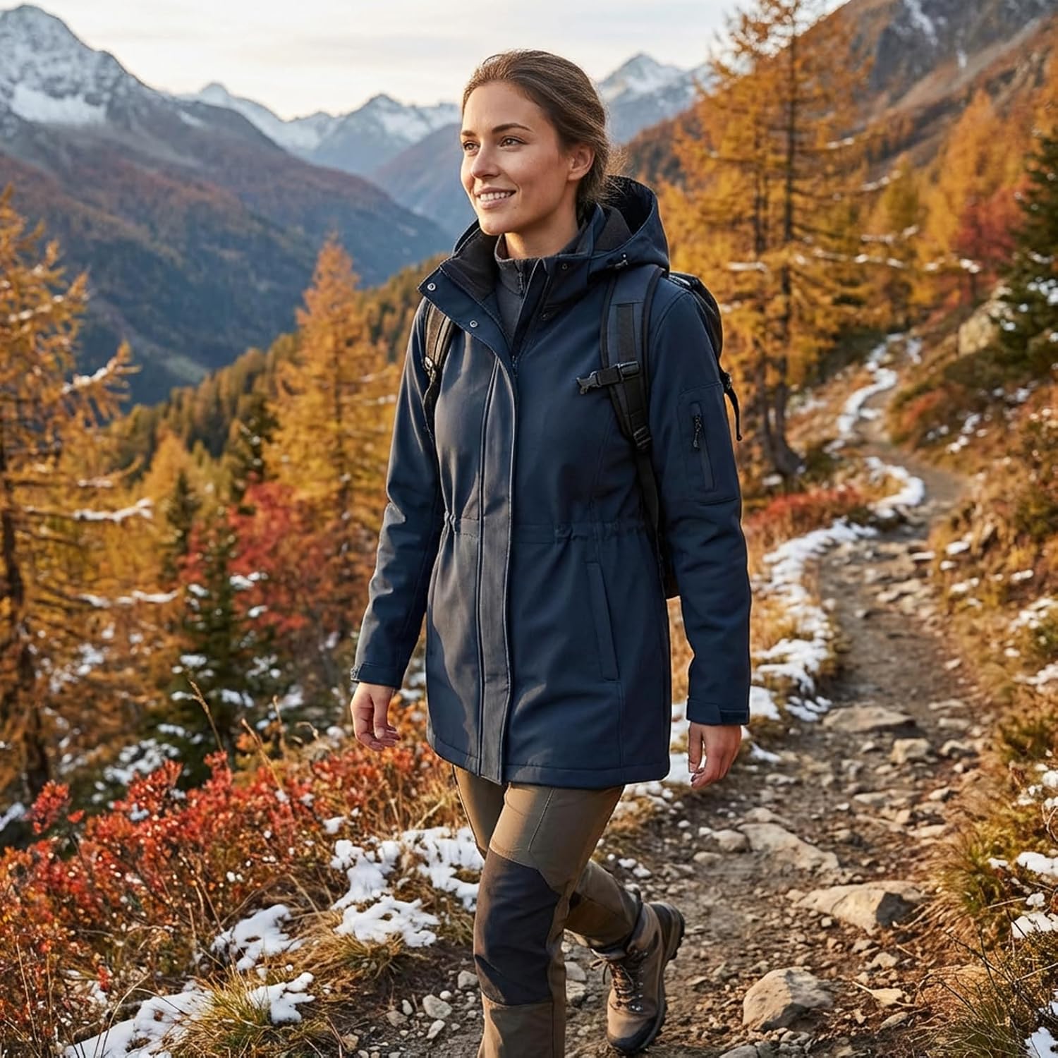 CHIGUO Women's Softshell Waterproof Jacket Warm Fleece Lined Coats with Hood Long Rain Jackets