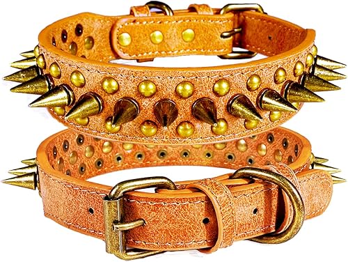 Miniatura 10 de Collar de perro con tachuelas, de piel sintética antimordeduras, para perros pequeños, medianos y grandes, collar boxeador Pit Bull Mastiff Bully