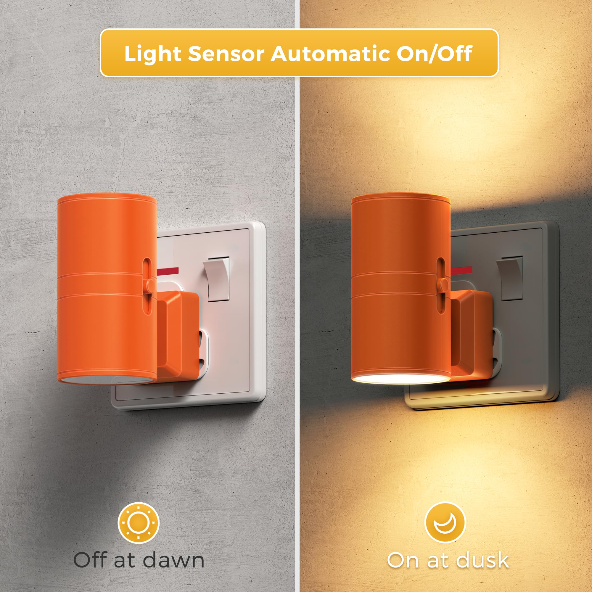 LOHAS-LED Night Light Plug in Wall (Dusk to Dawn, 0-100LM, Warm White 3000K) - Orange, Warm White- Orange Shade, 1 pack - Image 2