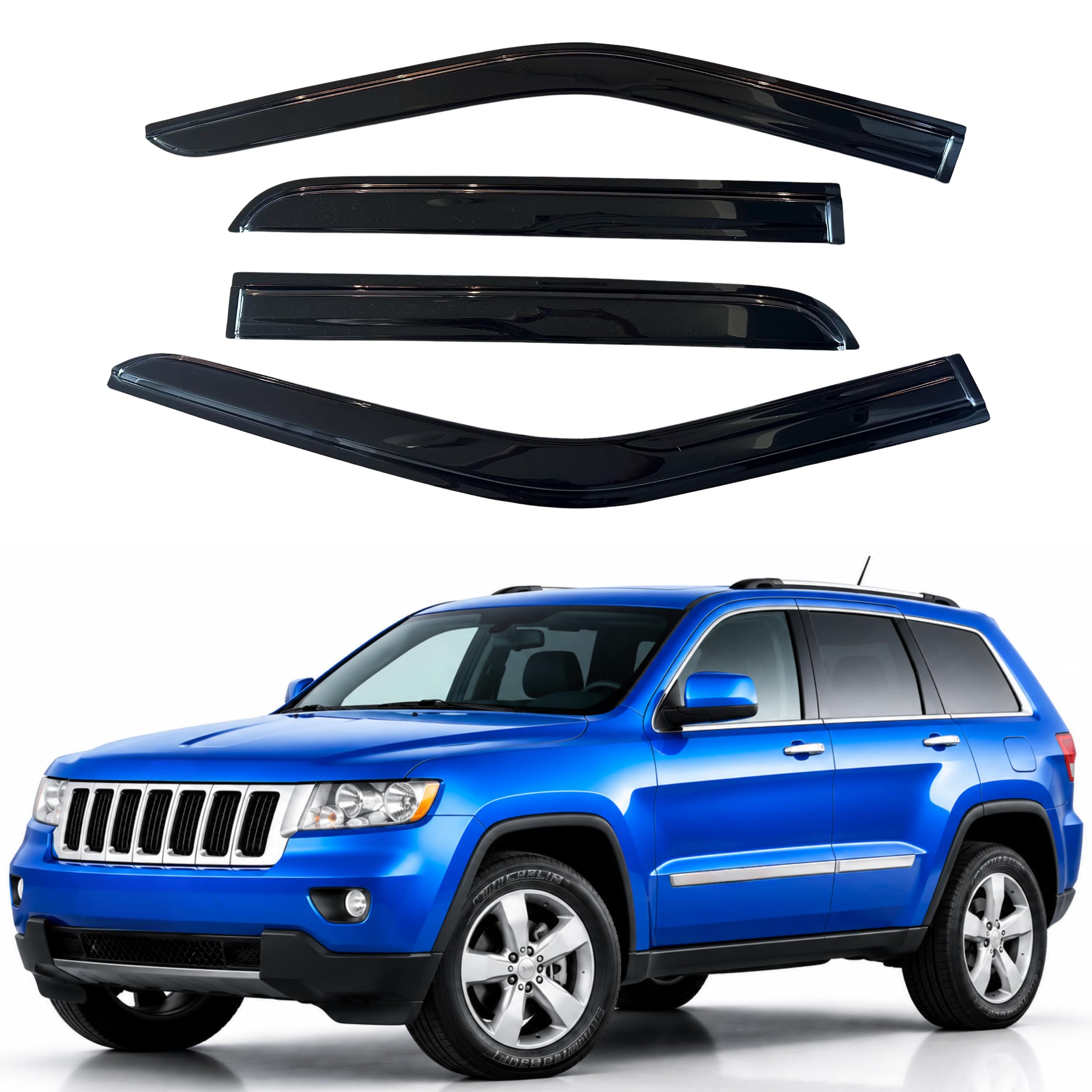 IG Window Visors Fit for 2011-2021 Jeep Grand Cherokee, Out-Channel Rain Guards Vent Wind Deflectors 4PC, Car Accessories for 11-21 Grand Cherokee (Excludes L Model)