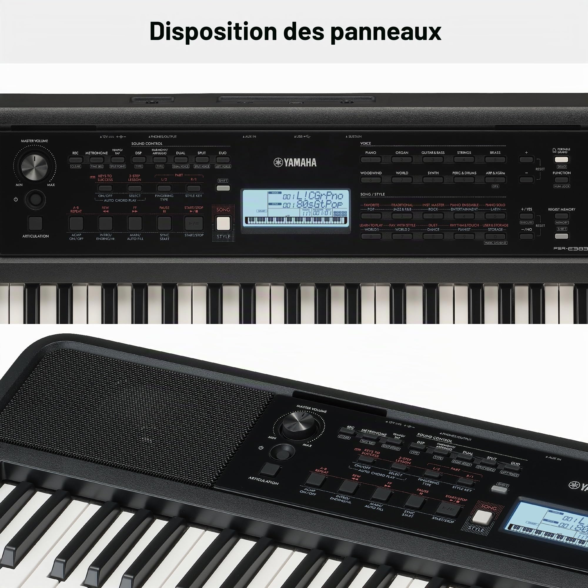 Yamaha PSR-E383 Clavier portable – 61 touches avec adaptateur secteur, voix et rythmes intégrés, léger et compact, idéal pour les débutants, l'apprentissage et la pratique à domicile