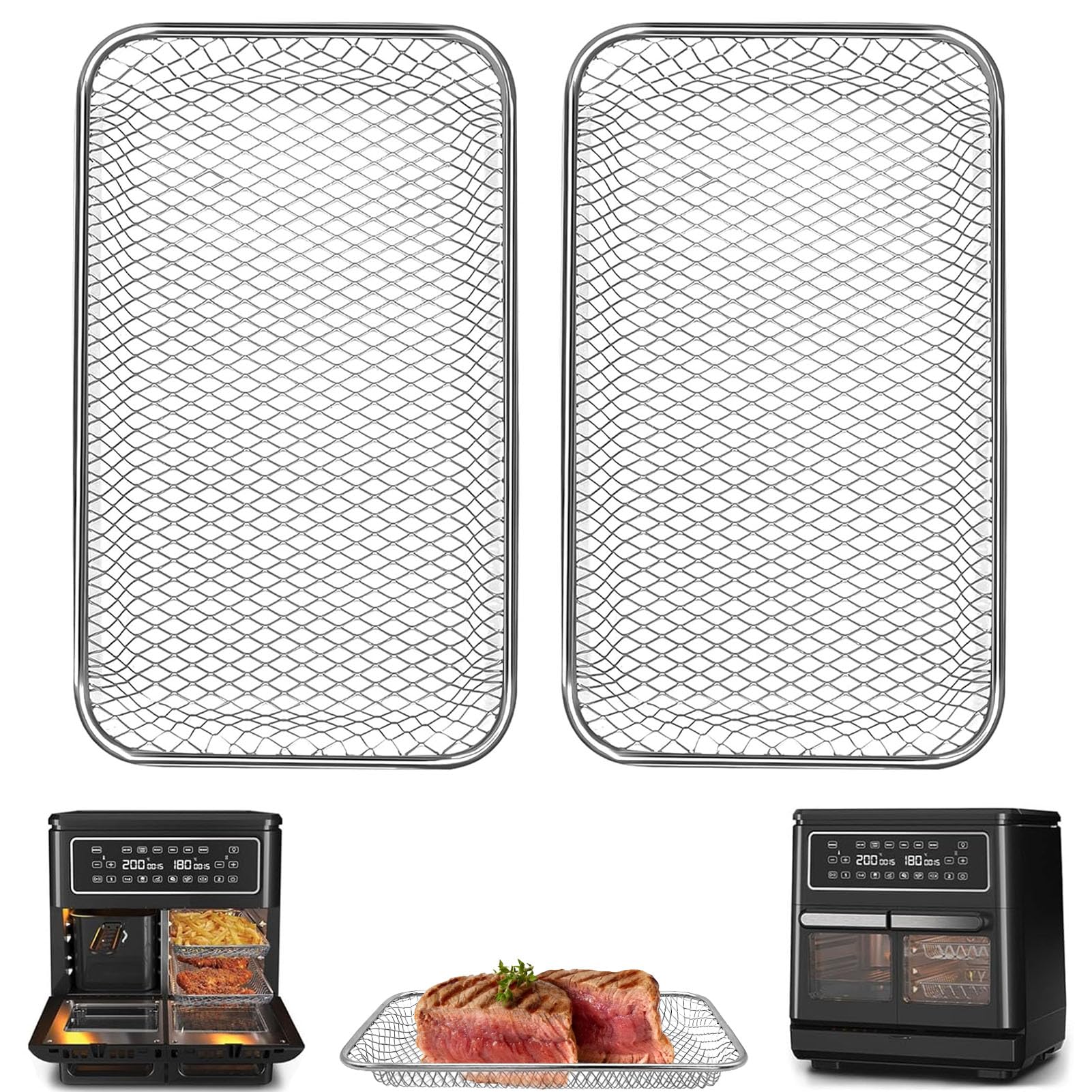 GWBSXM 2-Pack Air Fryer Small Mesh Tray for Breville Halo Flexi Air Fryer, 24.6 x 14.5 x 2 cm Stainless Steel Wire Rack Mesh Basket Replacement Part Baking Tray, Dishwasher Safe