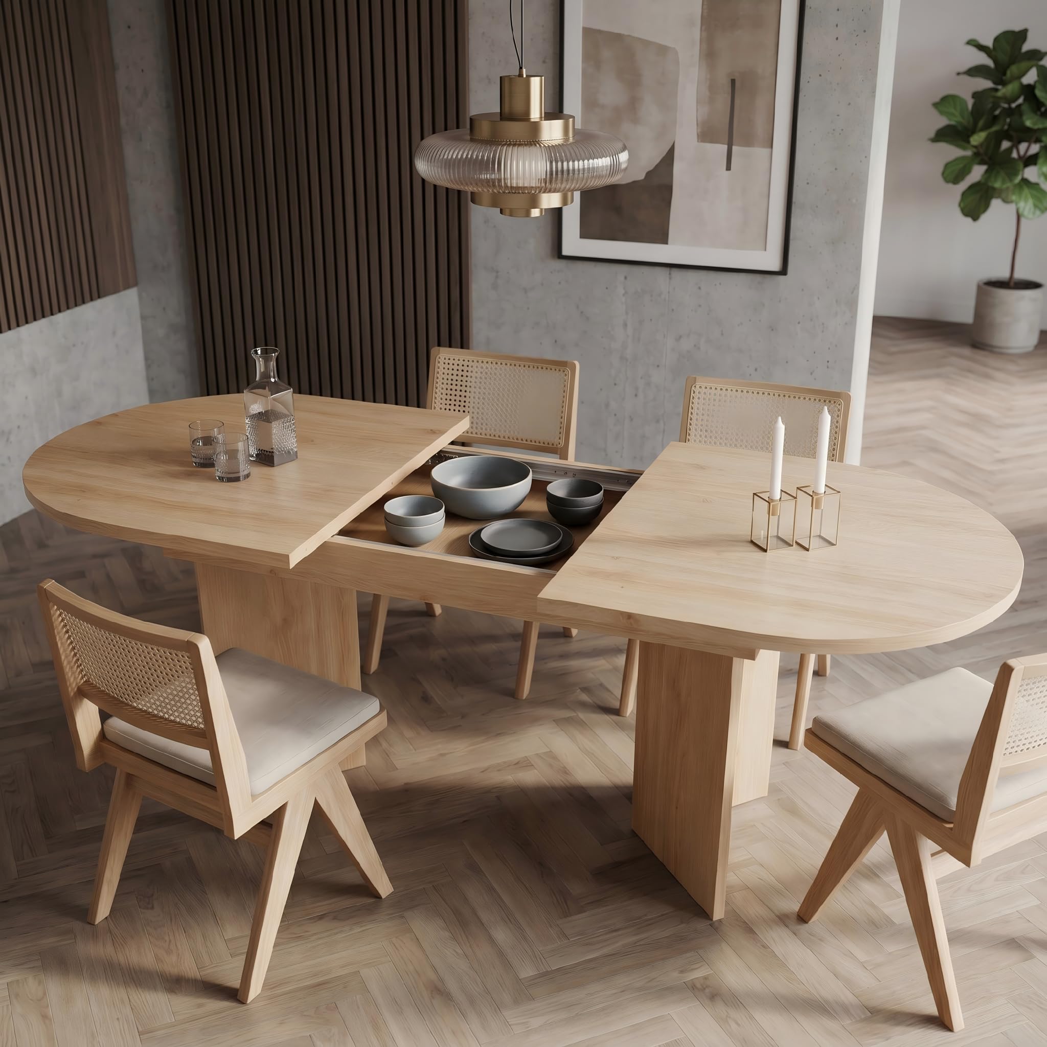 Tavolo da pranzo estensibile, ovale, per 4 fino a 8 persone, tavolo da pranzo ovale con angoli arrotondati, piano del tavolo rinforzato, tavolo da pranzo per cucina, sala da pranzo, sala