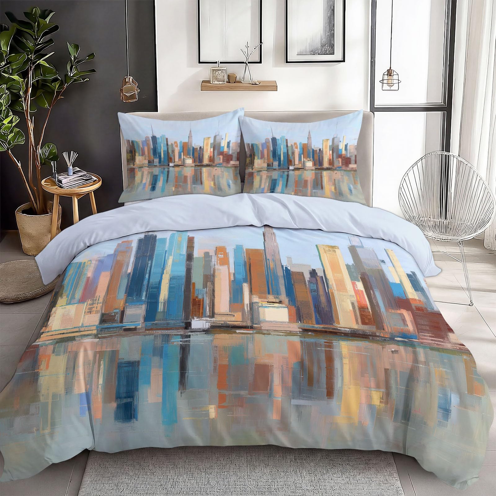 Housse de couette 140x200 New York bleu clair, literie douce antibactérienne enfant