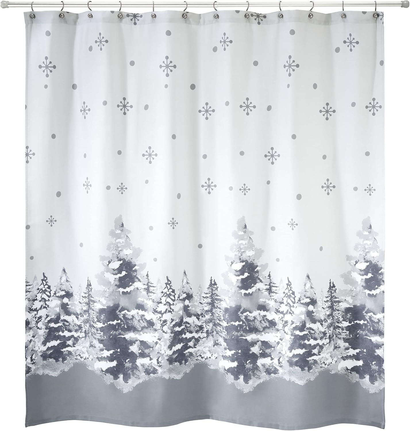 Avanti Linens - Fabric Shower Curtain, Christmas Home Accessories, Snowy Forest Bath Decor (Holiday Collection, 72")