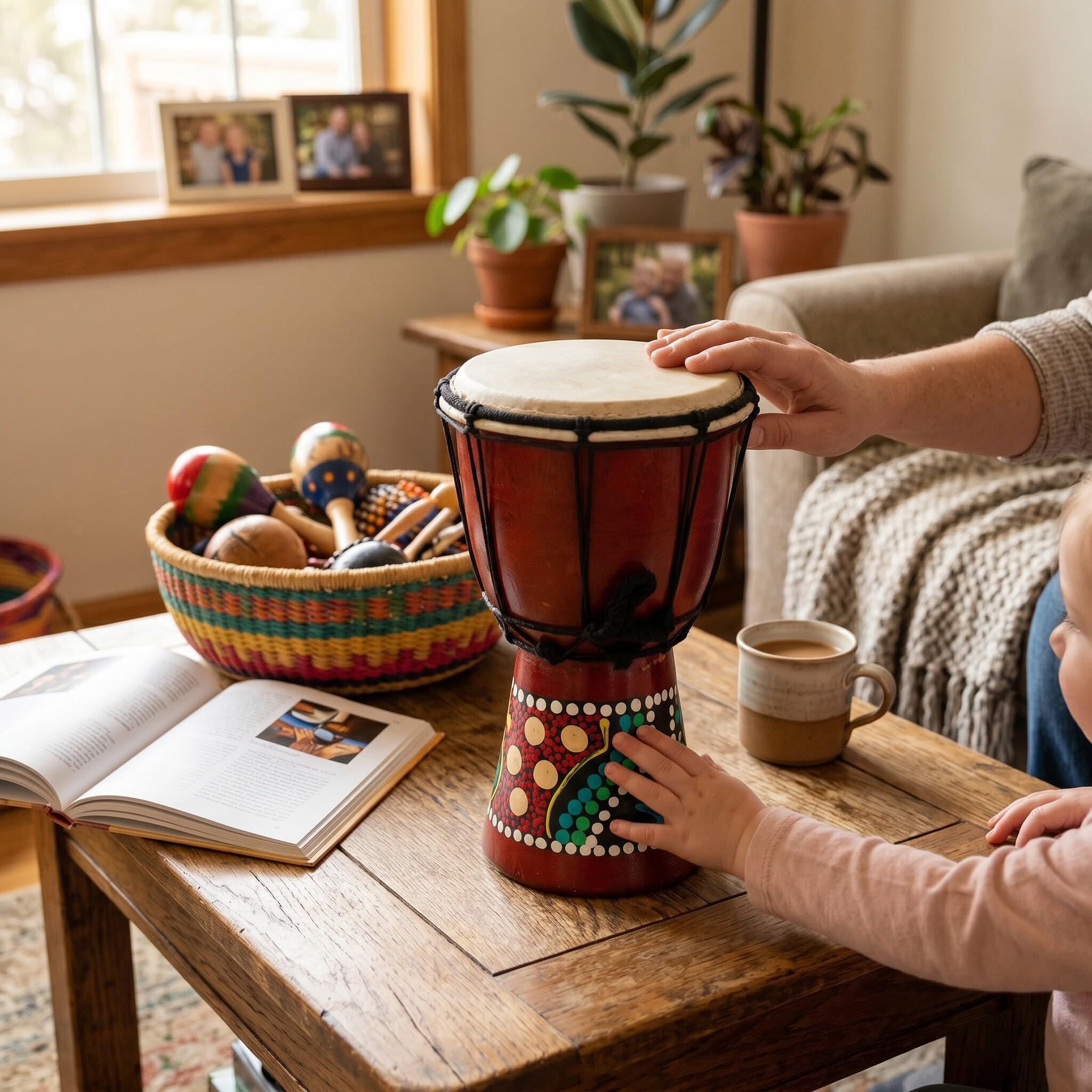 RiToEasysports Percusión Djembe de Mano de Madera de Tambor Africano, Sonido Claro para Adultos y Niños, Madera Maciza para Amantes de la Música