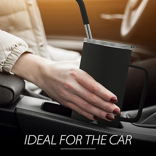 Miniatura 7 de High Sierra, Paquete de 2 vasos aislados de 16 onzas con tapa y pajita, acero inoxidable de doble pared, taza de viaje, ideal para café helado