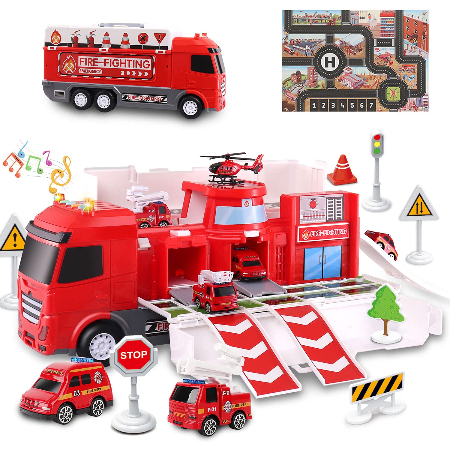 Buy Dwi Dowellin Fire Truck Car Toys Set Whit Play Mat Push and Go
