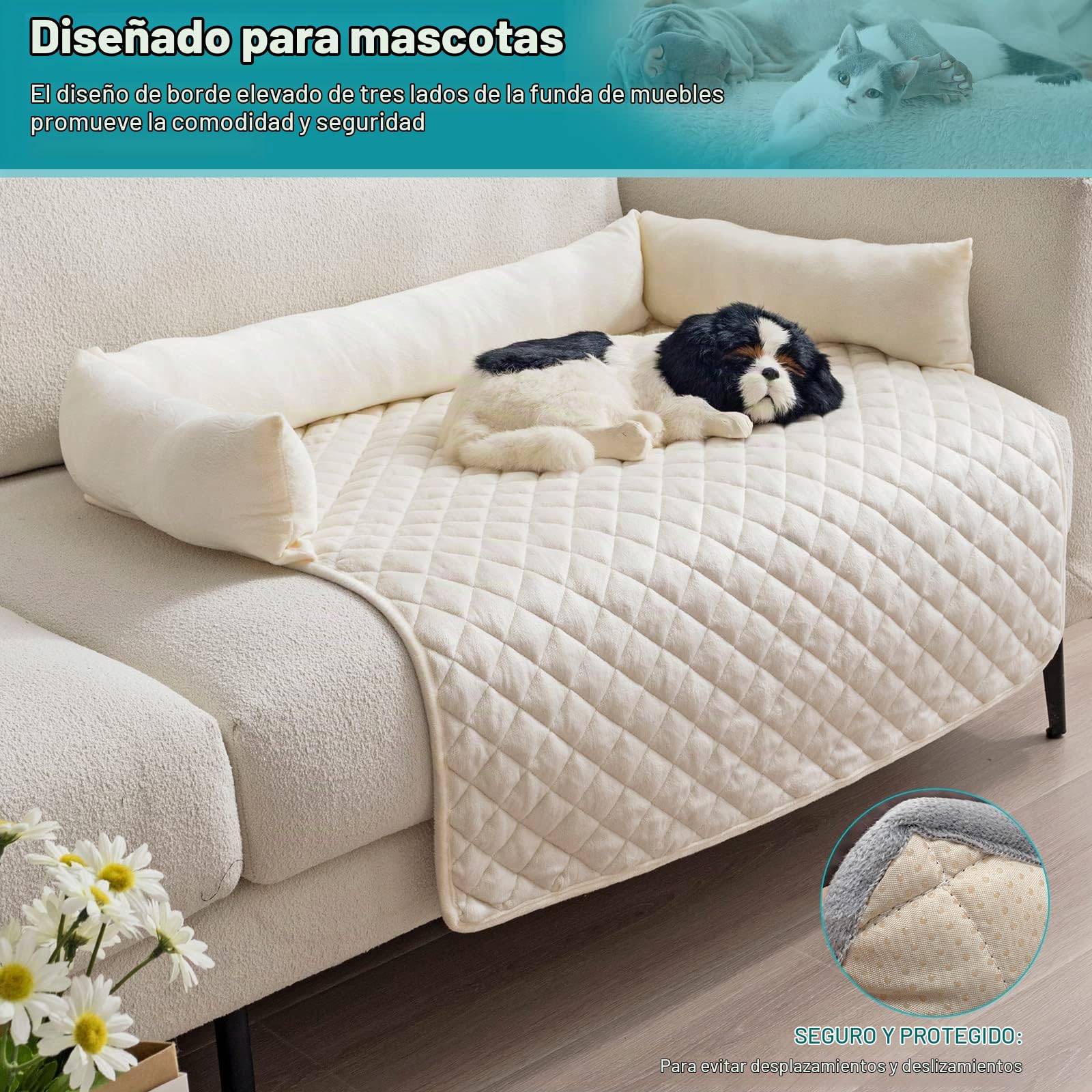 PETCUTE Sofá para Perros Grande y Mediano,Protección para Sofá,Antiestres Cama para Perro de Felpa Suave,Lavable Cojín para Sofá para Mascotas,Colchón para Perros con Fondo Antideslizante,75 * 120cm