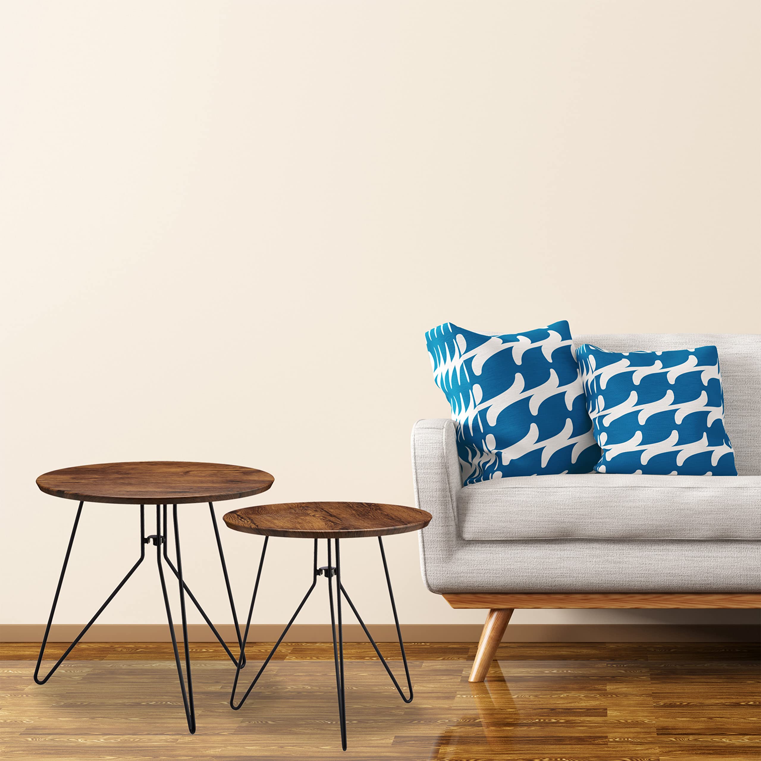 Relaxdays bijzettafel vintage set van 2, rond, metalen frame, houtlook tafelblad, resp. 48cm & 40cm, donkerbruin