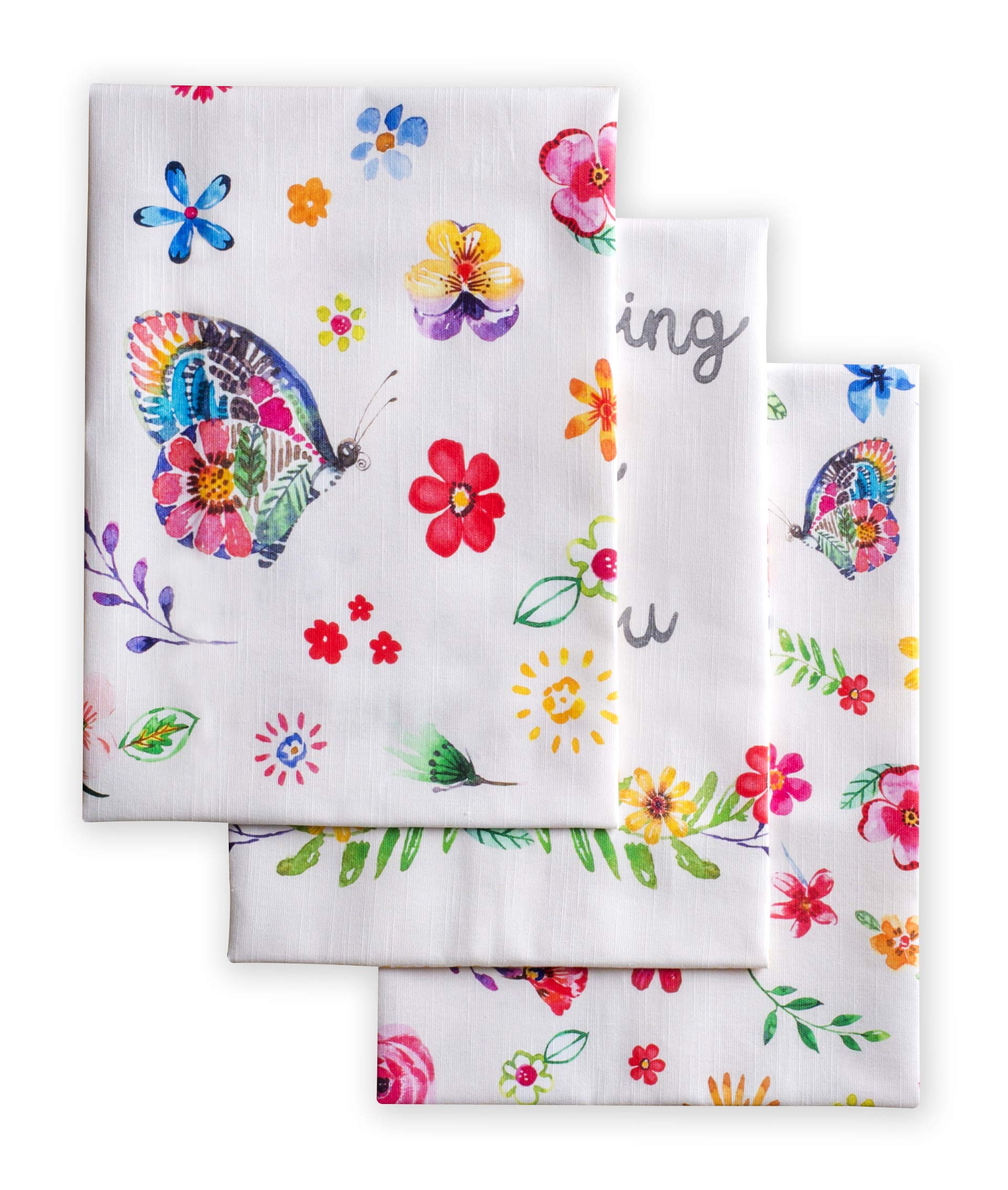 Maison d'Hermine Happy Florals- 2 Sweety, set di 3 asciugamani da cucina in 100% cotone, morbidi assorbenti, asciugamani da bar, primavera/estate (50 cm x 70 cm)