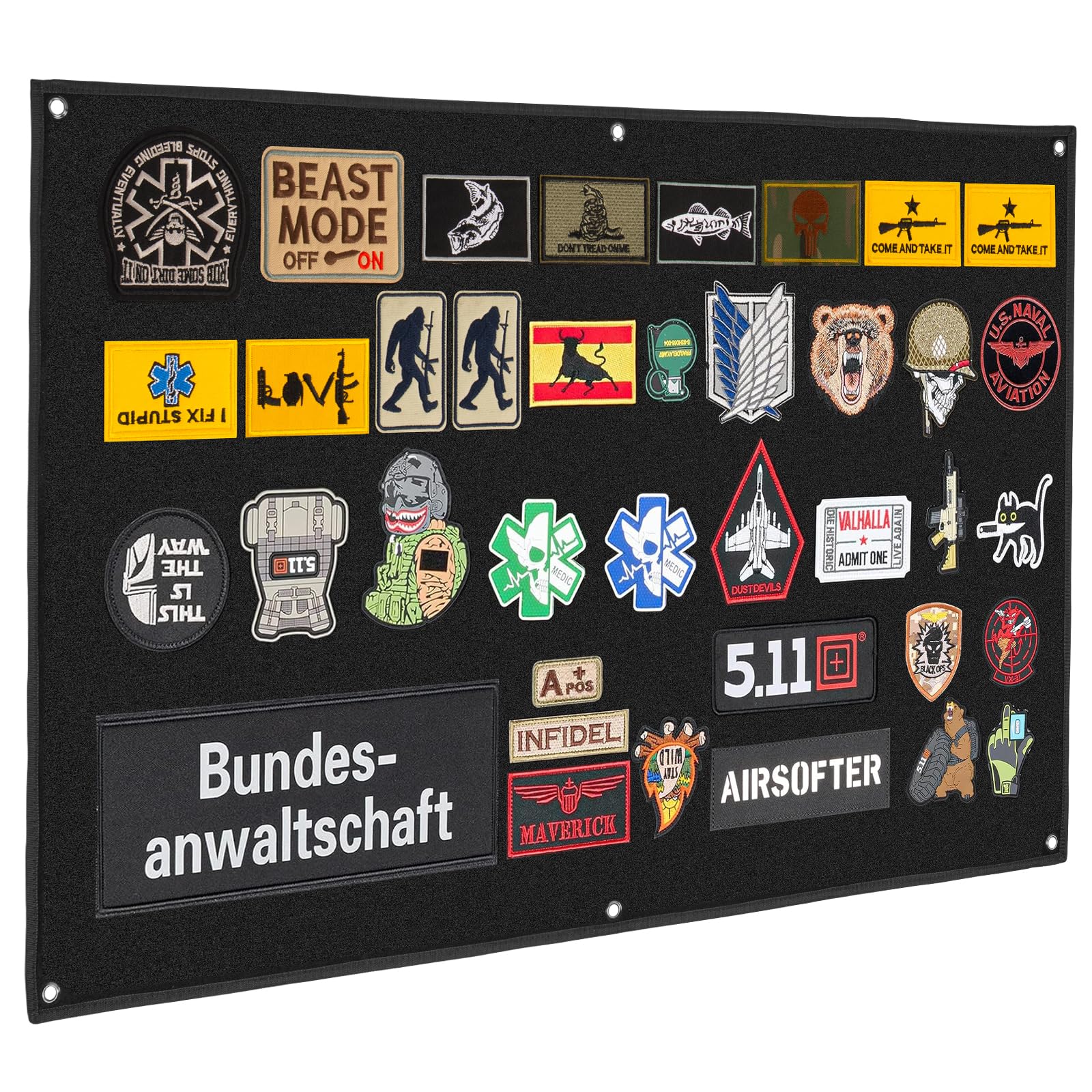 110 * 70cm Panneau de Brassage Tactique Militaire ZCXG Tableau d’écussons tactiques pour militaires avec bande,Avec œillets - Noir