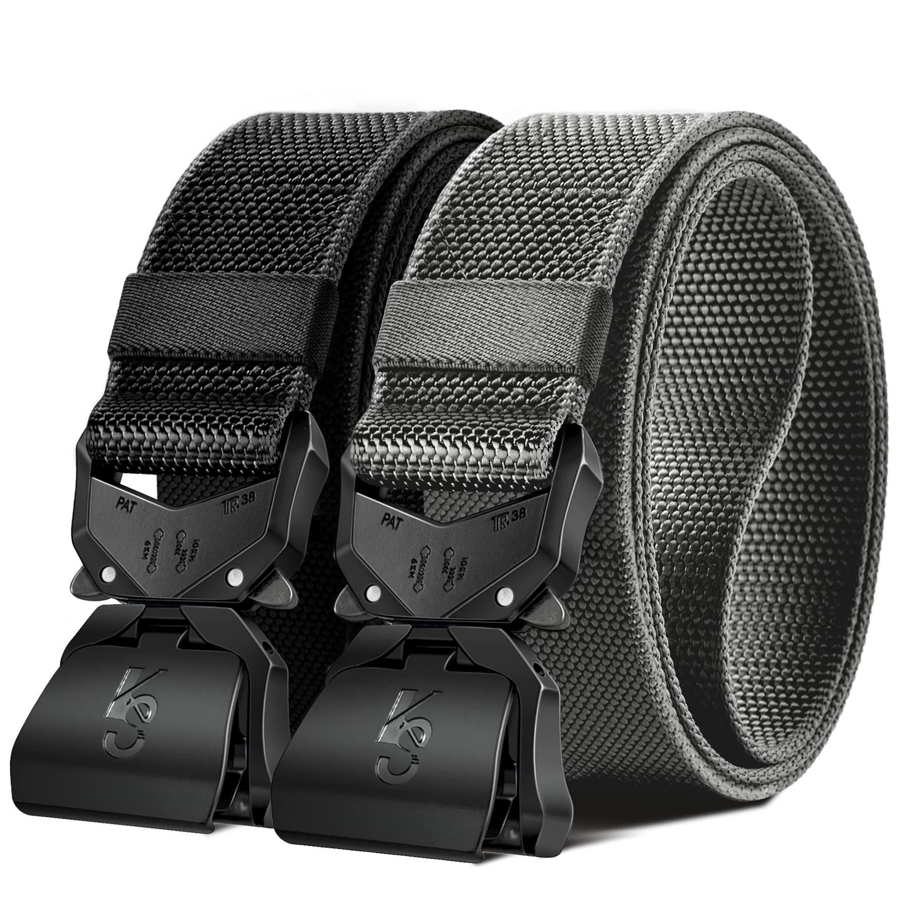 KEMISANT Cinturón táctico para hombre, paquete de 2 unidades, cinturón de trabajo militar elástico para tela de nailon resistente de 1.5 pulgadas, diseño de fácil reemplazo